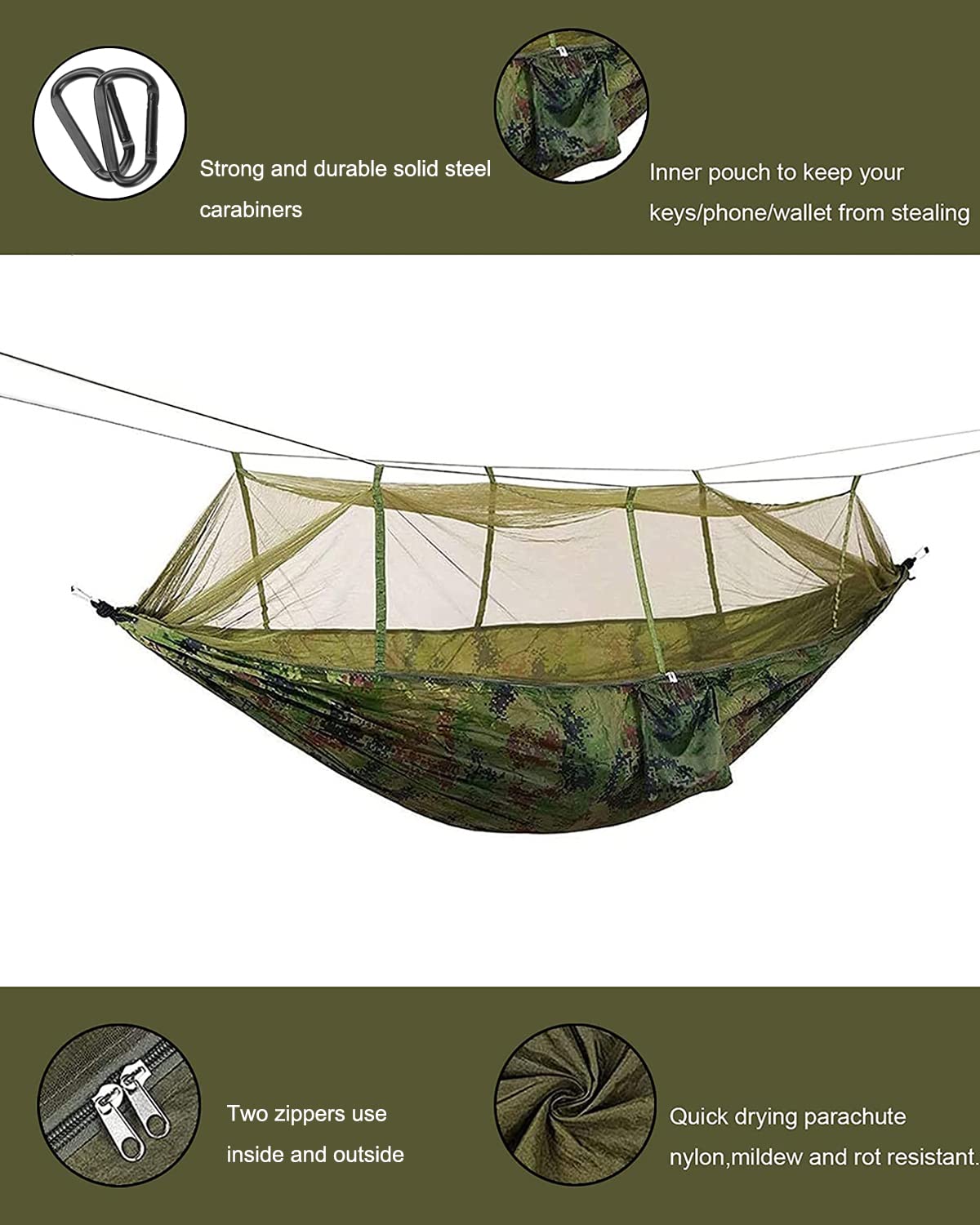 - Uplayteck Camping Hammock with Mosquito Net - Ultra Lightweight Durable Double/Single Travel Hammock 210T -