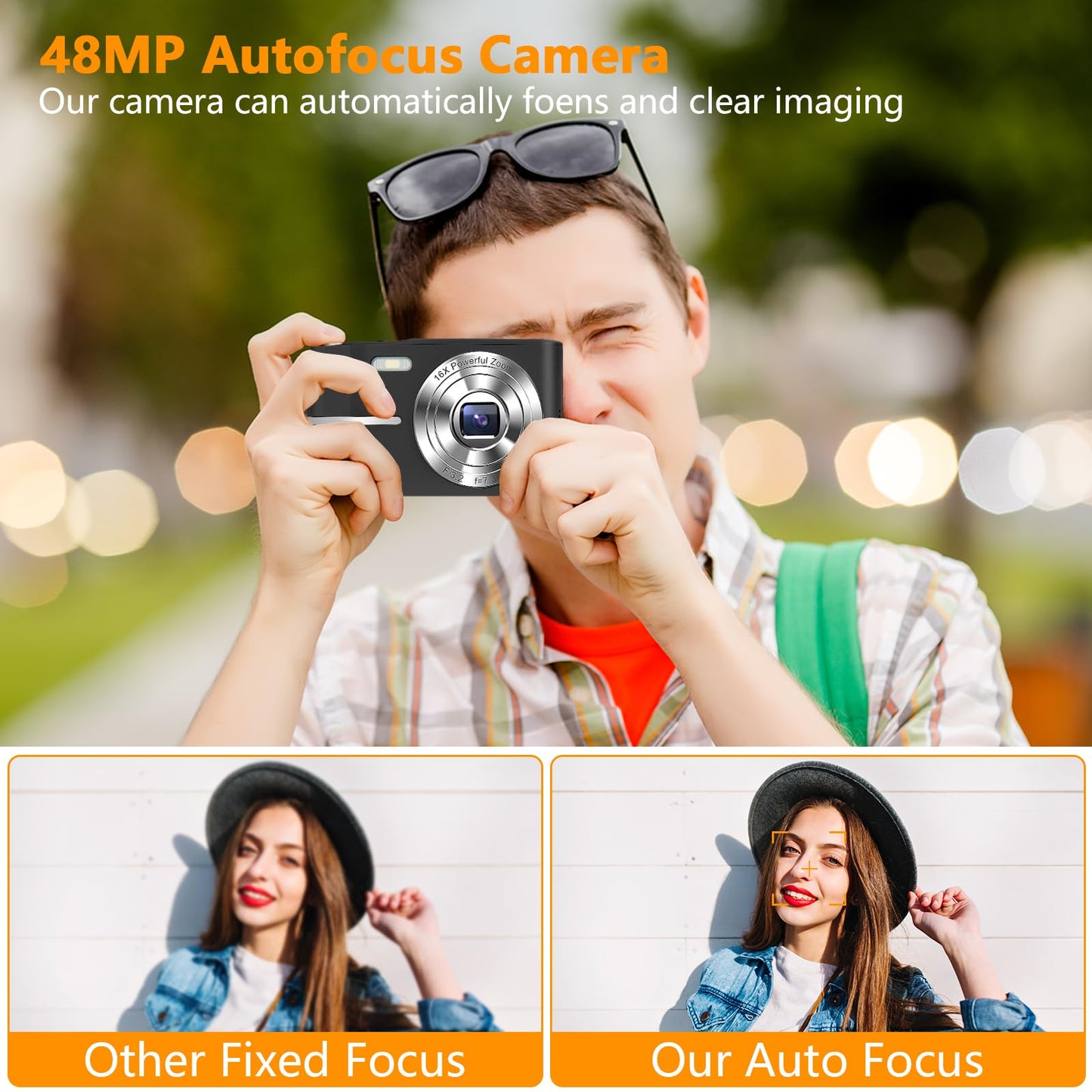 - Digital Camera | 1080P 50MP Vlogging Camera with 16X Digital Zoom | Compact Camera with 32GB SD Card and 2 Batteries -