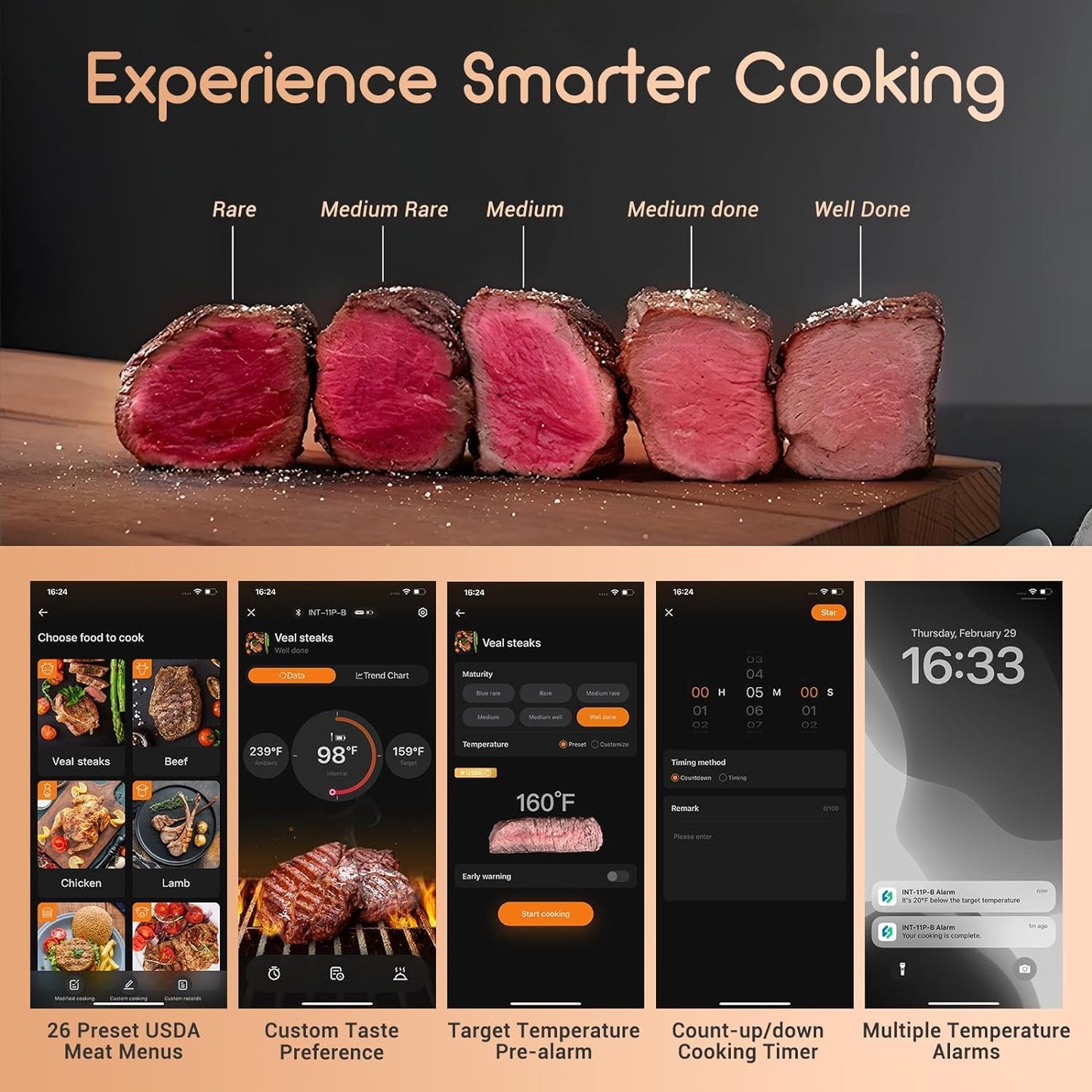 - INKBIRD INT-11P-B Wireless Meat Thermometer 91m/300ft Range | Bluetooth Meat Thermometer Probe for Air Fryers Cooking -