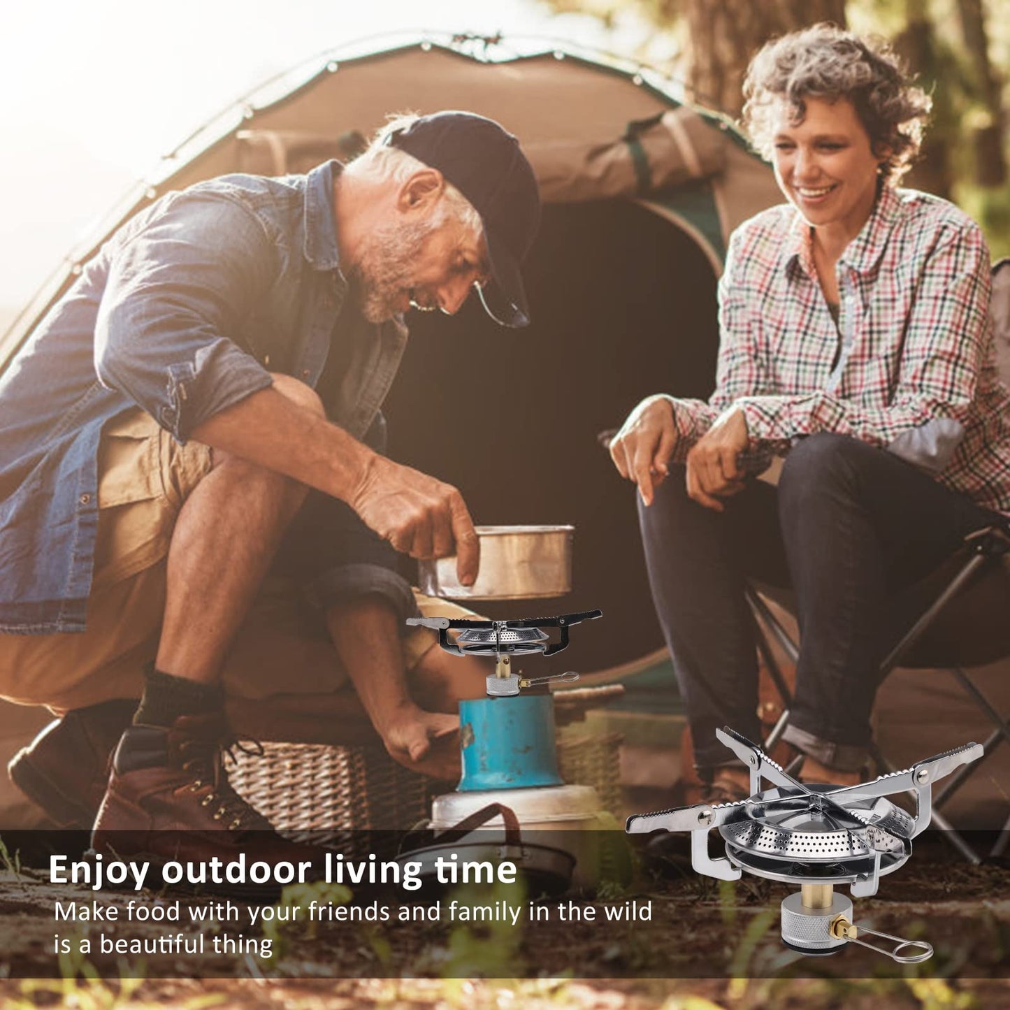Camping Gas Stove Portable Single Burner 2800W Mini Pocket One-Piece Gas Burner Backpacking Cooking Folding Stove Camping Cookware for Picnic Camping Trekking Fishing Outdoor Activities