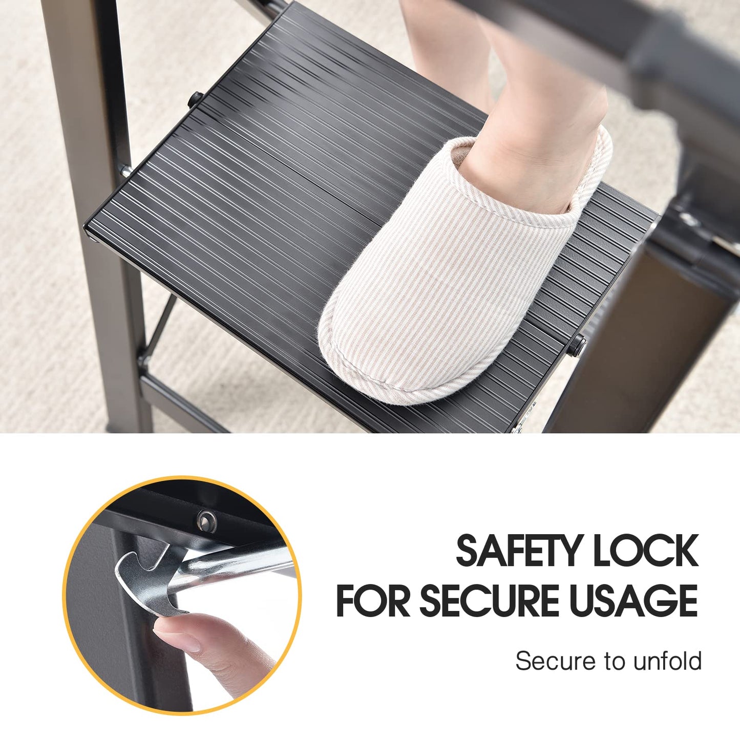 - KINGRACK 3 Step Ladder With Handrail | Non-Slip Household Ladder With Folding Safety -