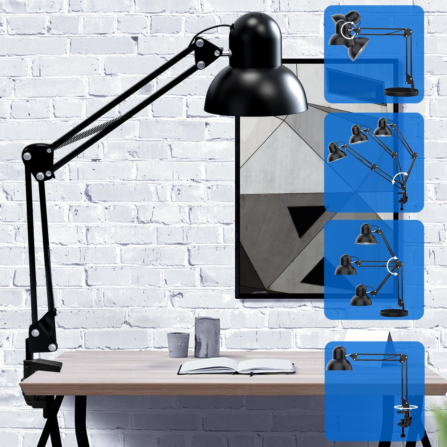 - LONGTOO Bigger Desk Lamp | Table Lamp with E27 Screw Bulb | Flexible Clamp on Desk Light -