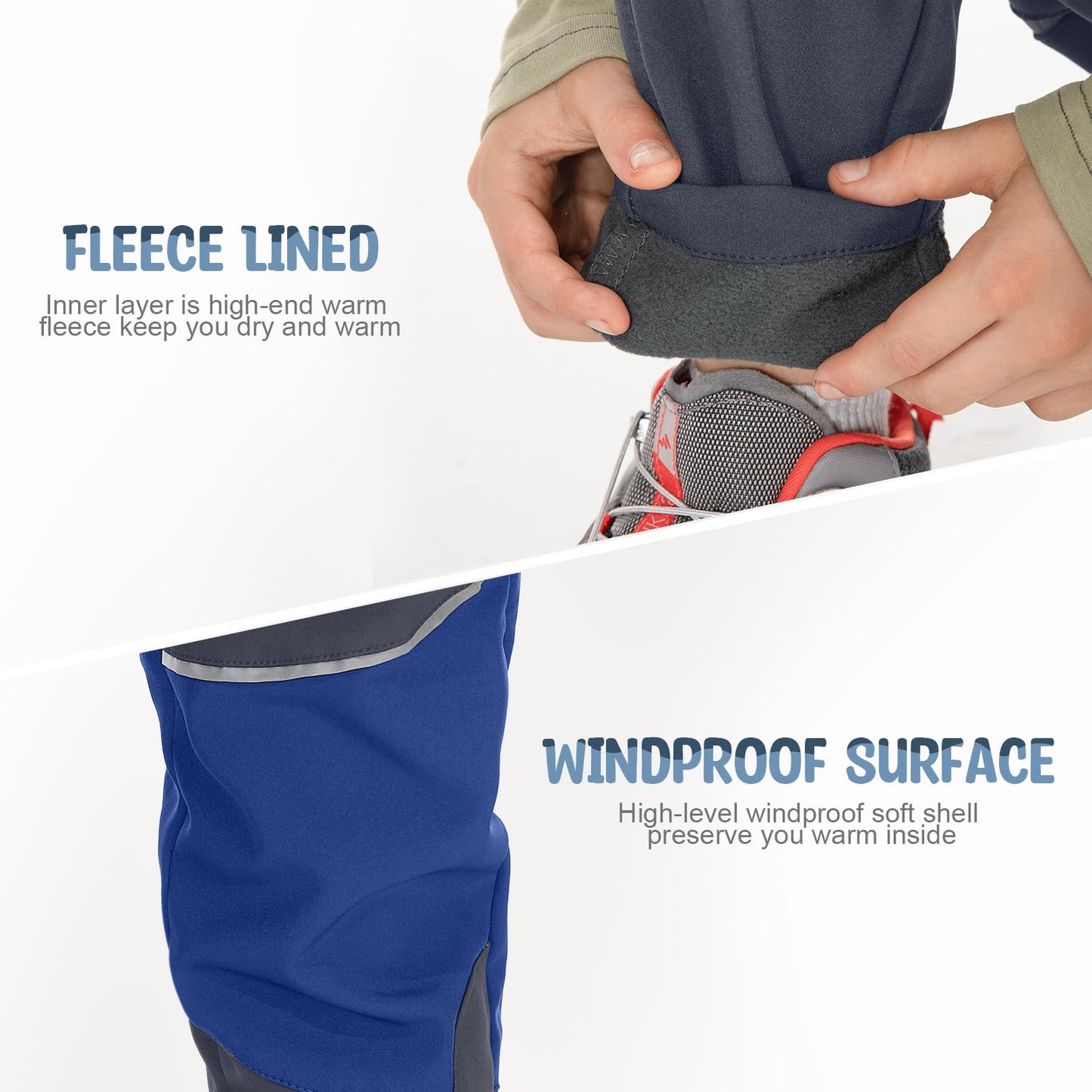 - Waterproof Trousers Kids Fleece Lined Girls Boys Cargo Soft Shell Trousers Insulated