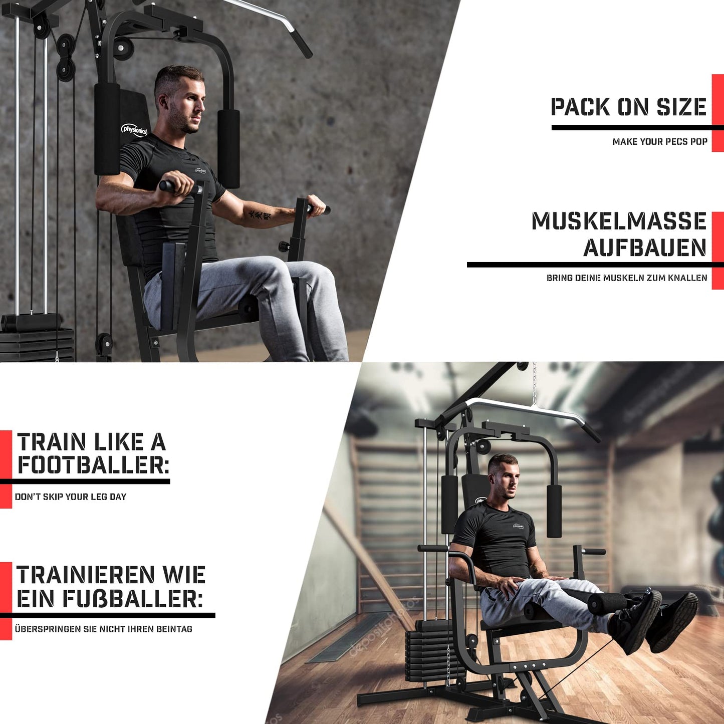 - Physionics® Multi-Gym | 40kg Weight Stack | Lat Pulldown | Leg Extension | Chest Press -