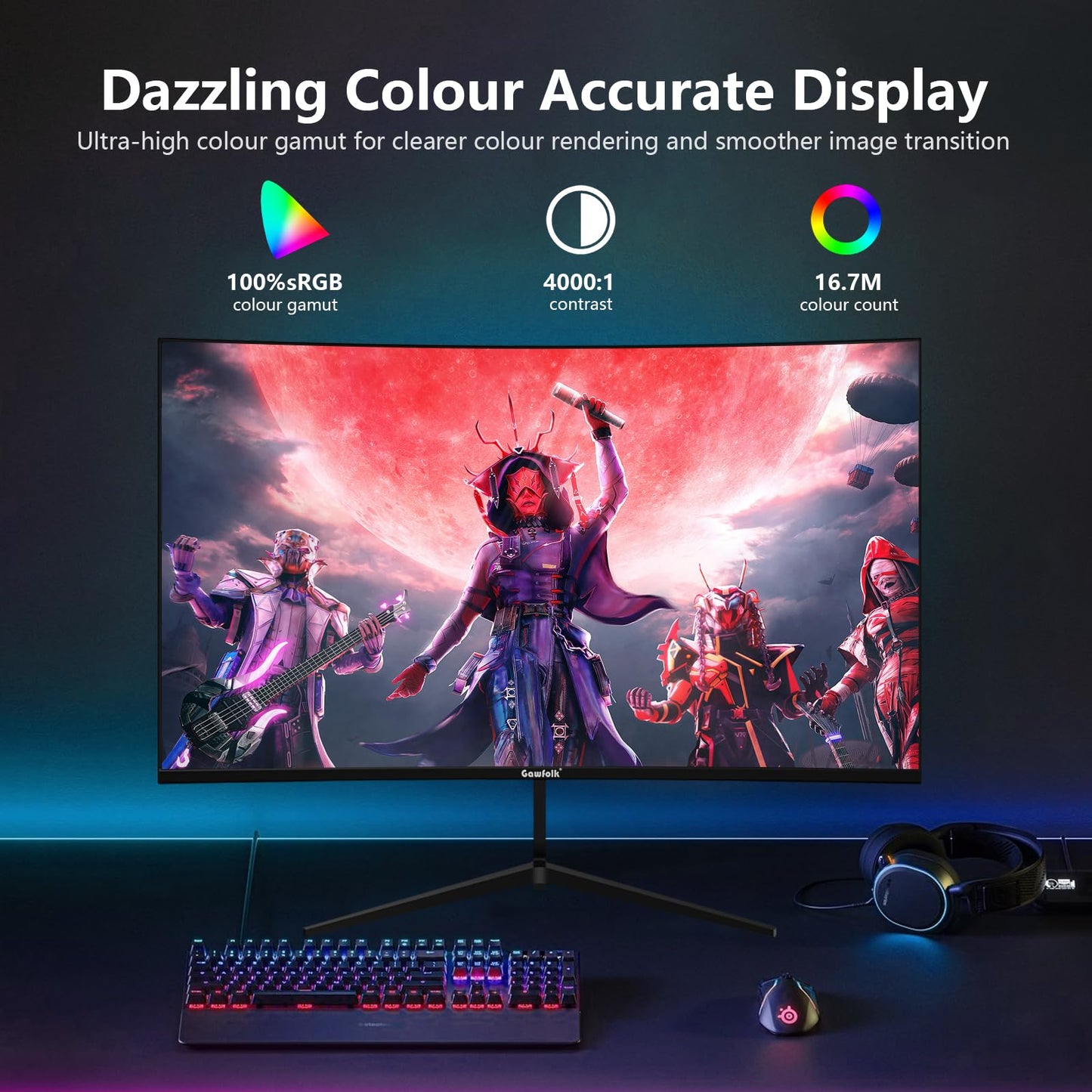 - Gawfolk 24 Inch Curved PC Gaming Monitors 180hz | FHD 1080p 1ms without Bezel | freesync | 100% sRGB | 178 ° Angle View HDMI DisplayPort -