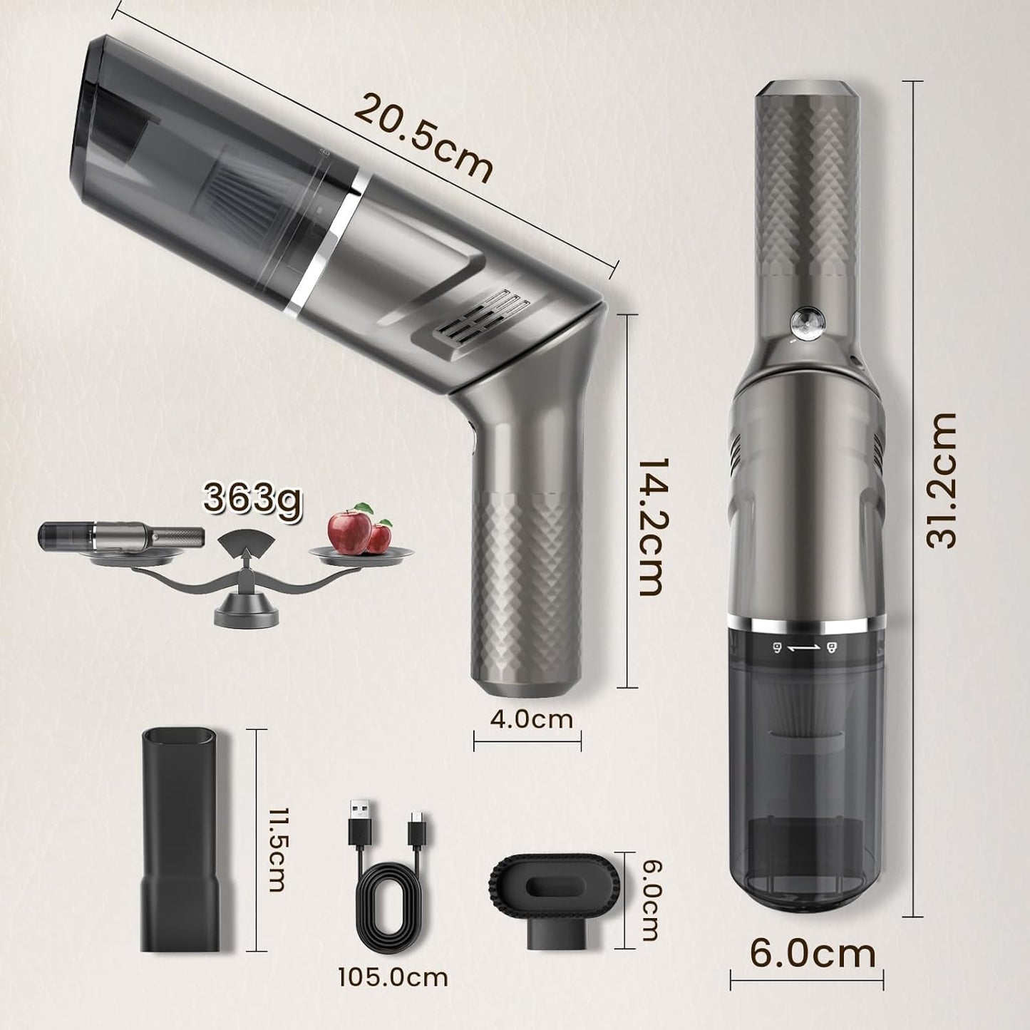 Car Vacuum Mini Vacuum Handheld Vacuum Cordless,120W Car Vacuum Cleaner High Power 90° Rotatable Handle Rechargeable Hand Vacuum Cordless Dry Wireless Portable Handheld Car Vacuum for Home/Car/Office
