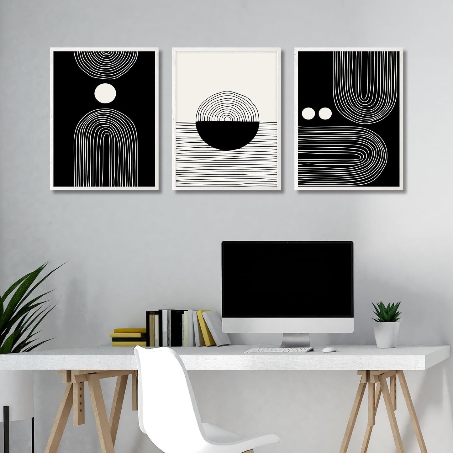 Dazzlewall Boho Black and White Wall Decor Poster Abstract Geometric Line Wall Poster for Bedroom Living Room Decor 12x16 in Unframed Set of 4