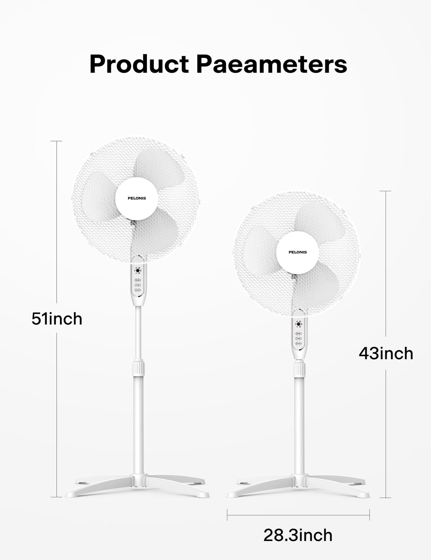 - Pelonis 16-Inch Pedestal Fan with Remote Control and LED Display | 4 Operational Modes -