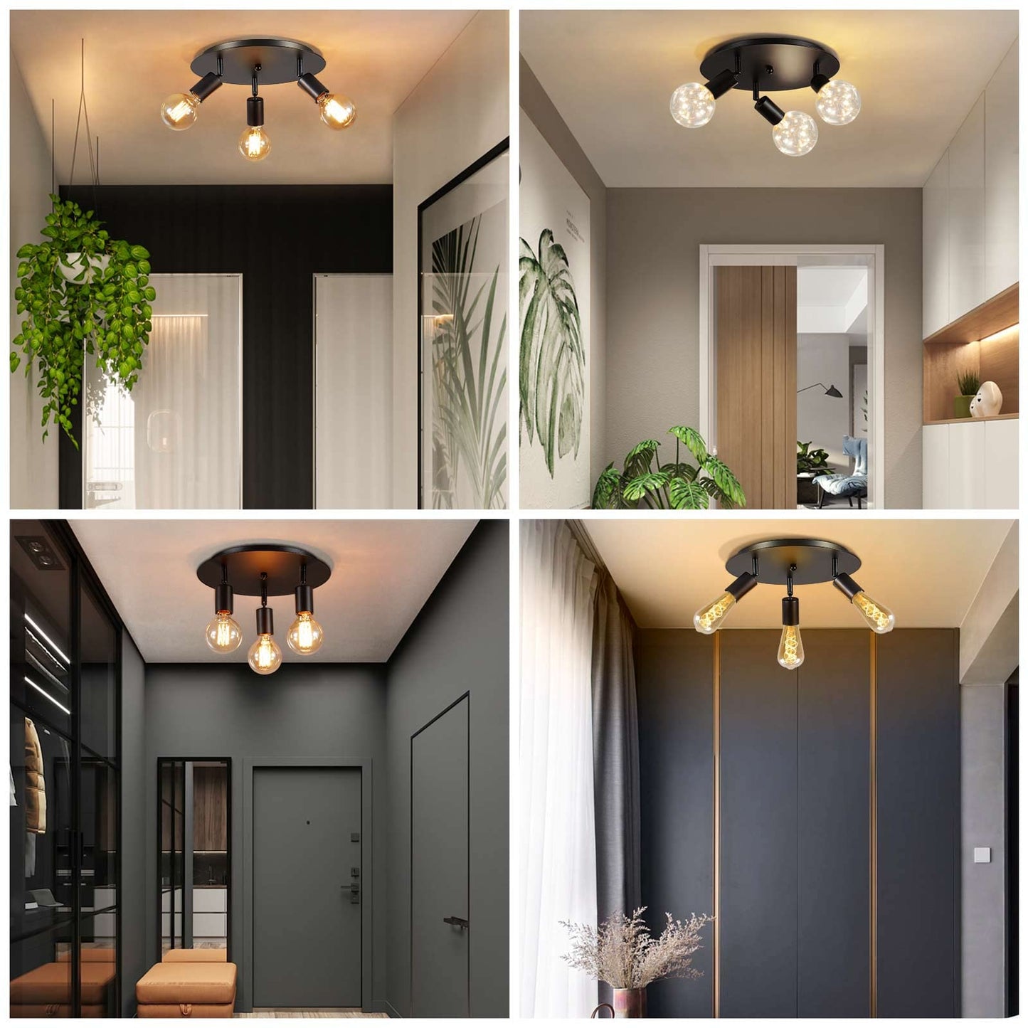 - Lightsjoy Vintage Ceiling Light 3 Way Rotatable -