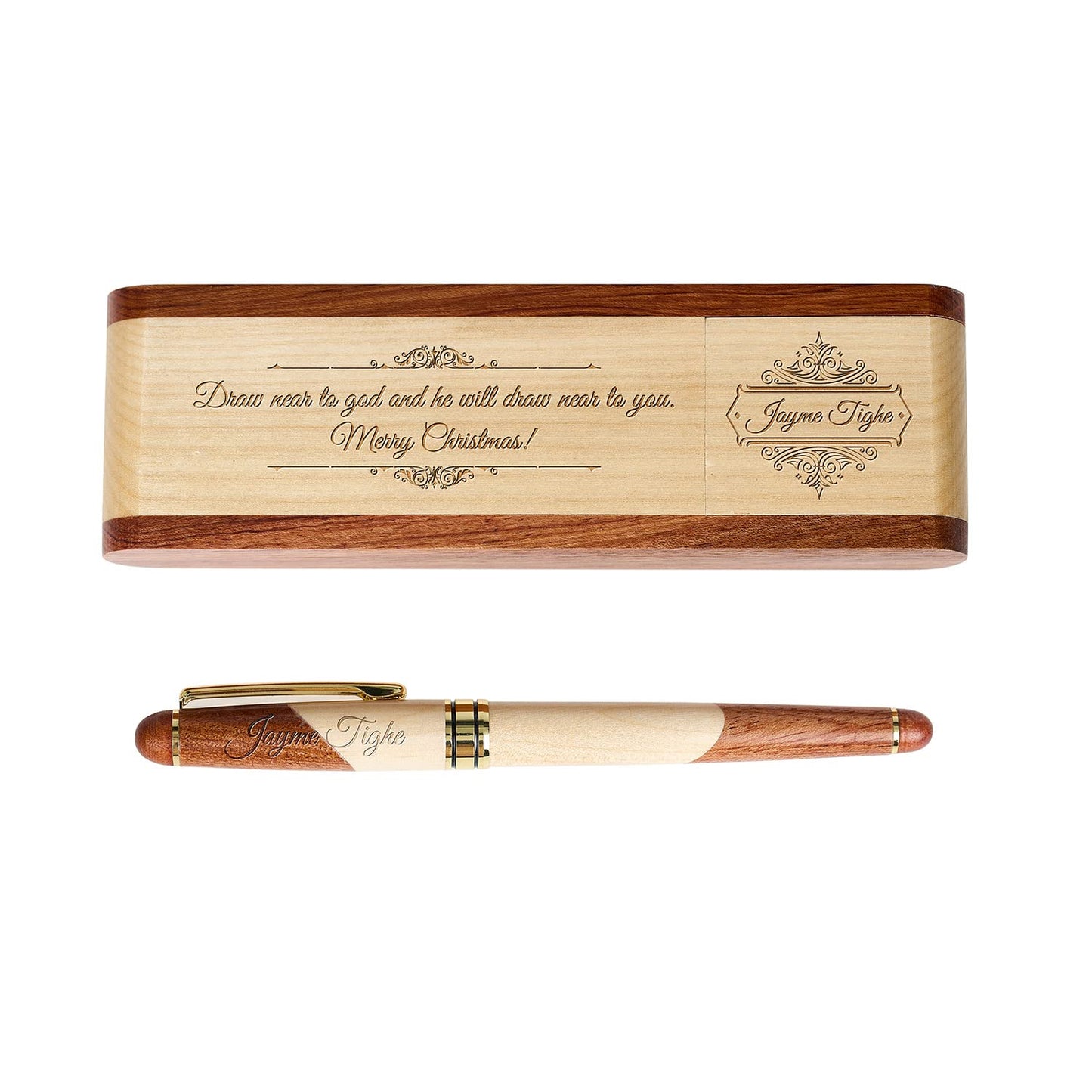 Custom Engraved Wood Pen Set, Executive Pen and Box With Free Personalization, Ballpoint Pen With Case For Gift (B)