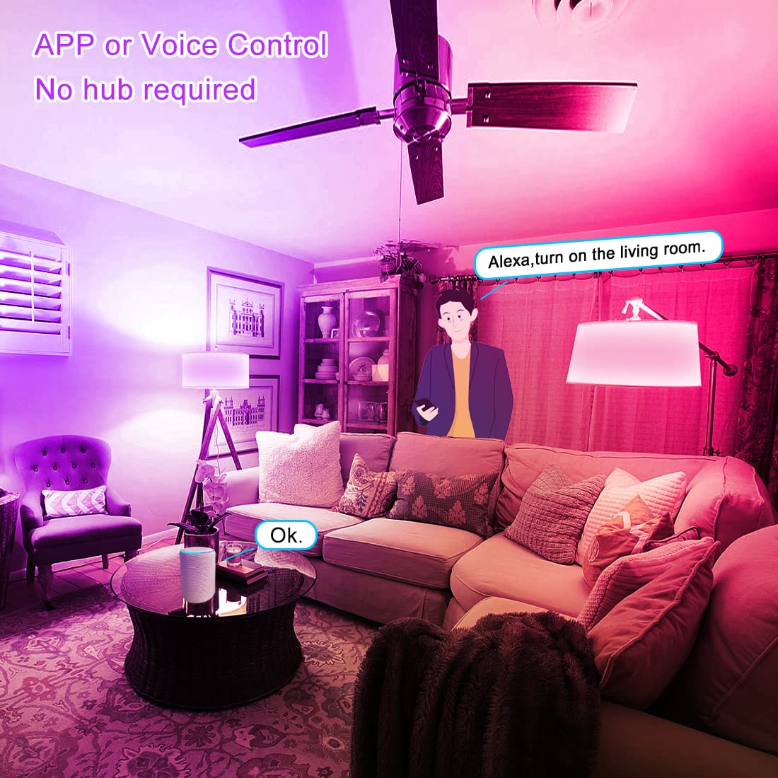 Alexa Light Bulbs 100W Equivalent, Bluetooth Smart Bulb Colour Changing, 16 Million RGB Colours + Warm White(1280LM), B22 Bayonet Led Bulbs with APP and Voice Control (4 packs)