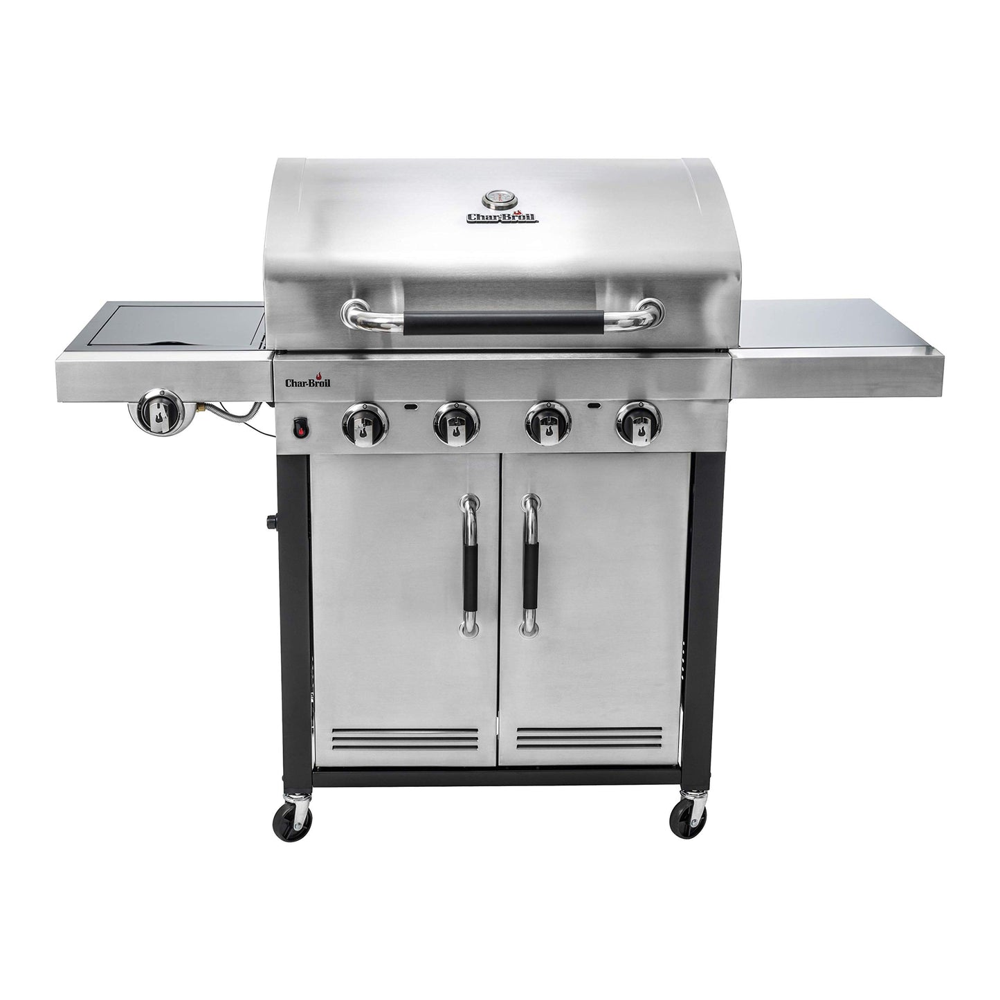 Char-Broil 140895 Advantage Series 445S - 4 Burner Gas Barbecue Grill with TRU-Infrared Technology, Stainless Steel Finish & 140 766 - Universal 3-4 Burner Gas Barbecue Grill Cover, Black.