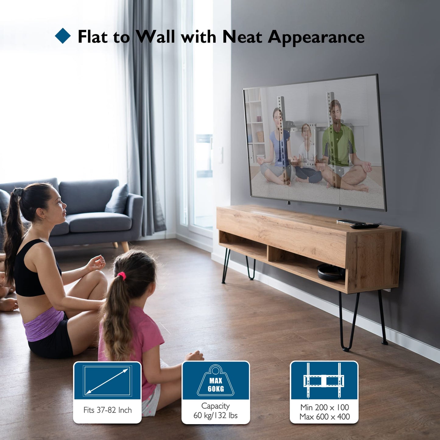 BONTEC TV Wall Bracket for Most 37-82 Inch LED LCD Plasma Flat Curved TVs, Tilt TV Wall Mount with Max. VESA 600x400mm, Up to 60kg, Bubble Level, 1.8m HDMI Cable and Cable Ties included