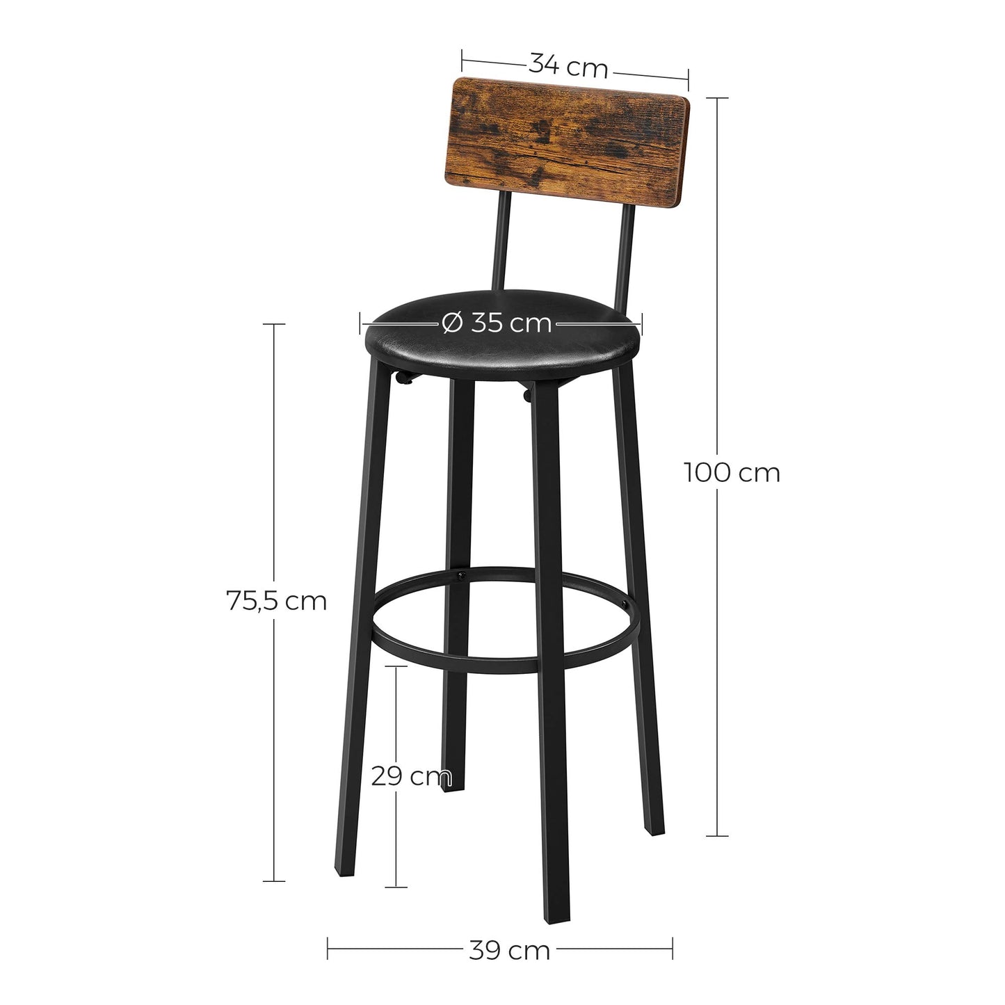 - VASAGLE Bar Stools, Set of 2 PU Upholstered Breakfast Stools -