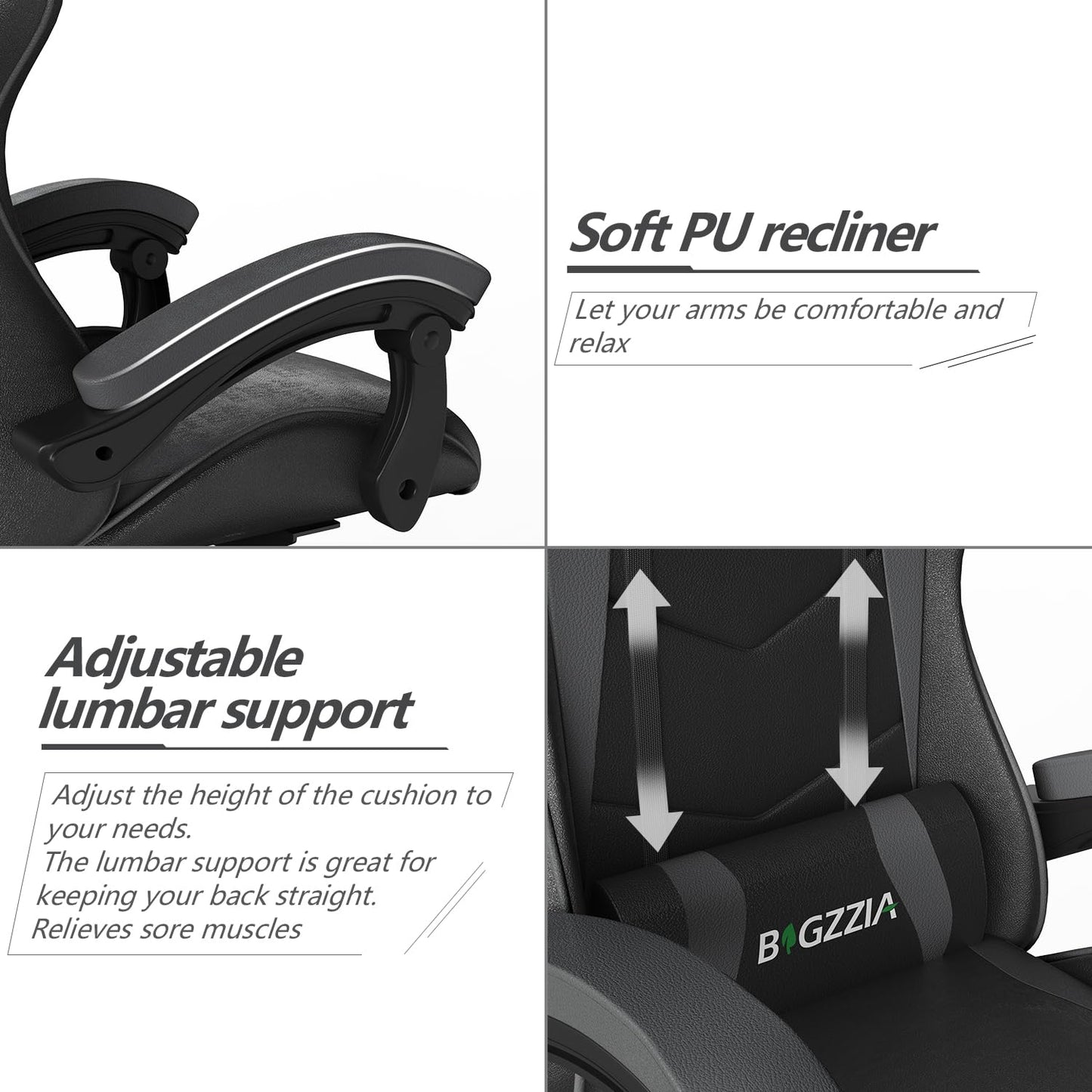 bigzzia Gaming Chair Office Chair Desk Chair Swivel Heavy Duty Chair Ergonomic Design with Cushion and Reclining Back Support (Gray)