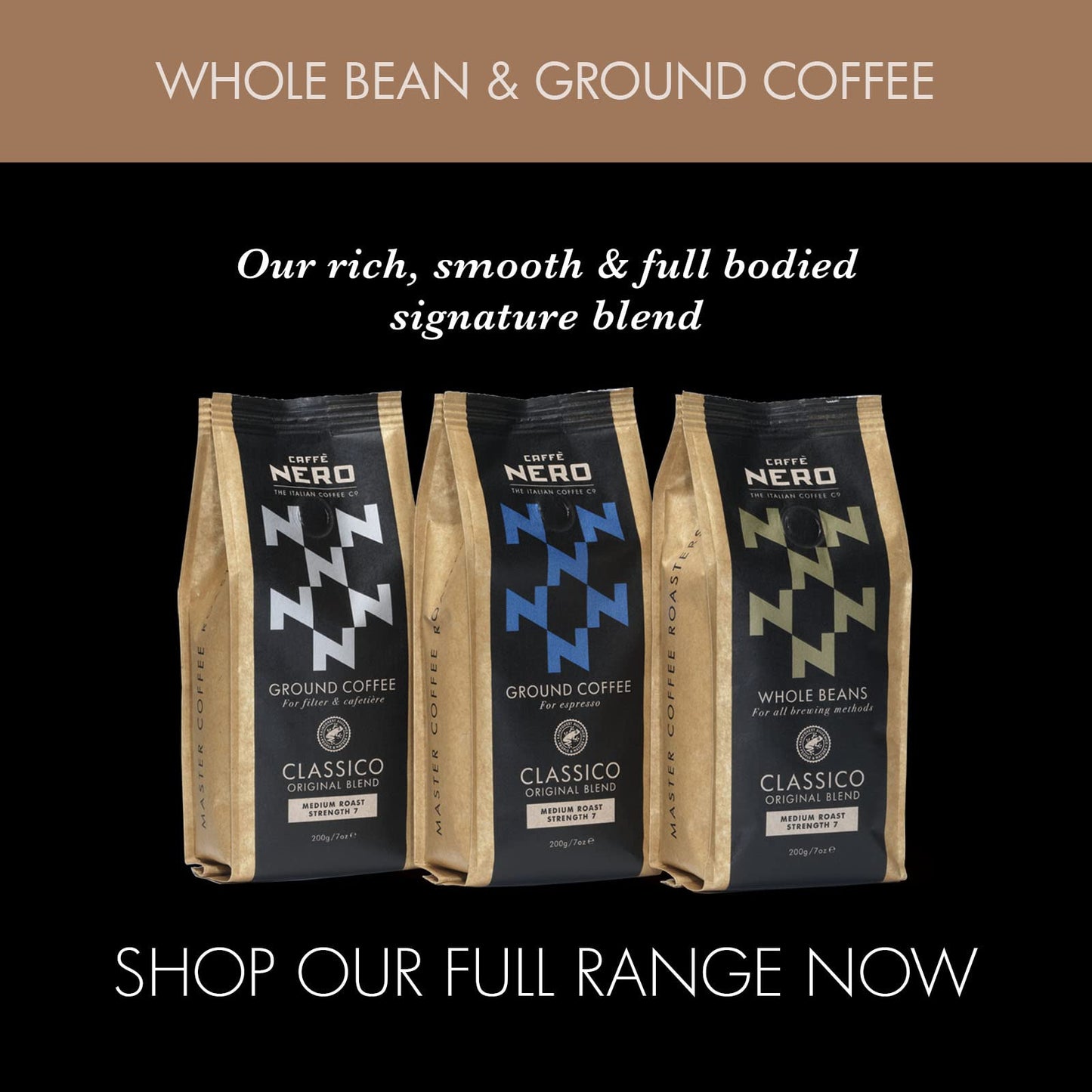 Caffè Nero Classico Whole Coffee Beans - Medium Roast - 1KG (1 x 1KG Coffee Bag)