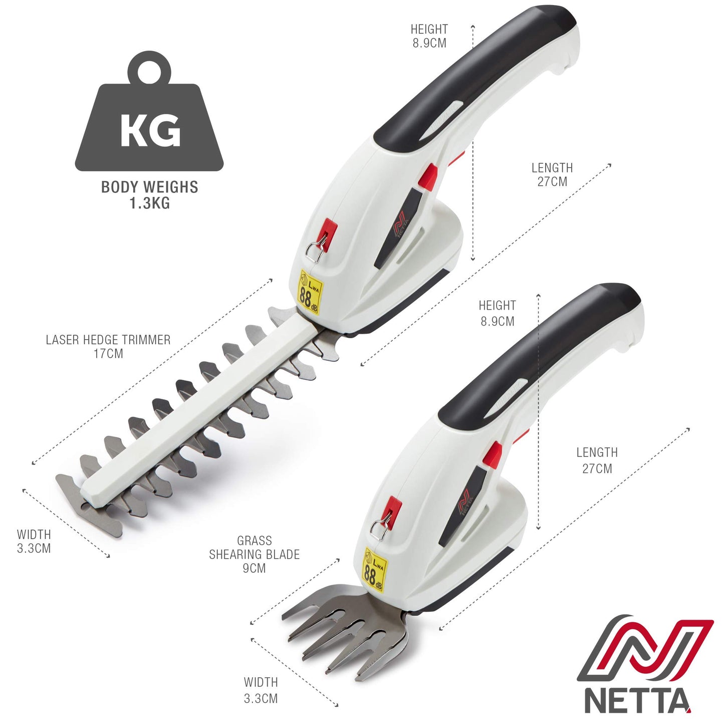 - NETTA 2in1 Grass Shear & Hedge Trimmer | 7.2V Rechargeable 1500mAh Lithium-Ion Battery -