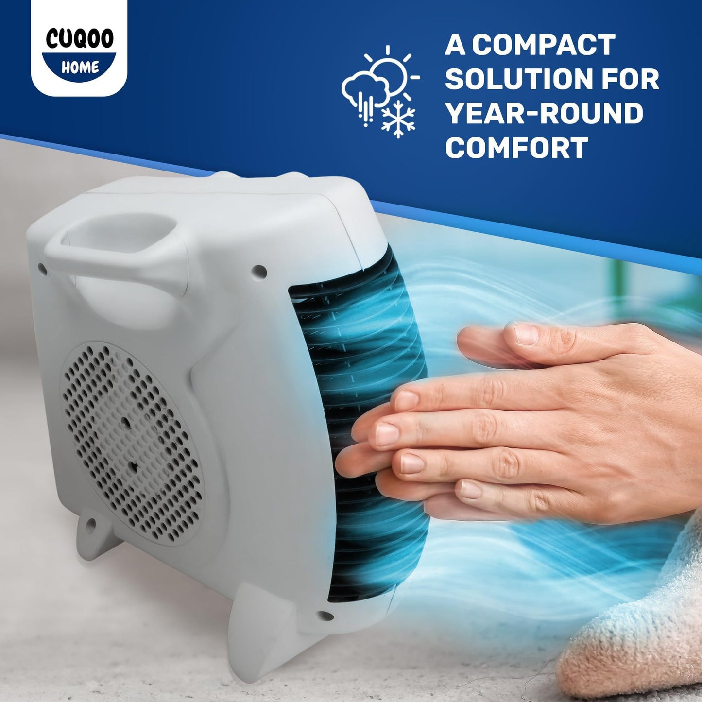 CUQOO Powerful 2KW Fan Heater with 2 Heat settings & Cool Function ā Upright Electric Quiet Space Heater for Home with Variable Thermostat | Low Energy Usage |Perfect Electric Room Heater