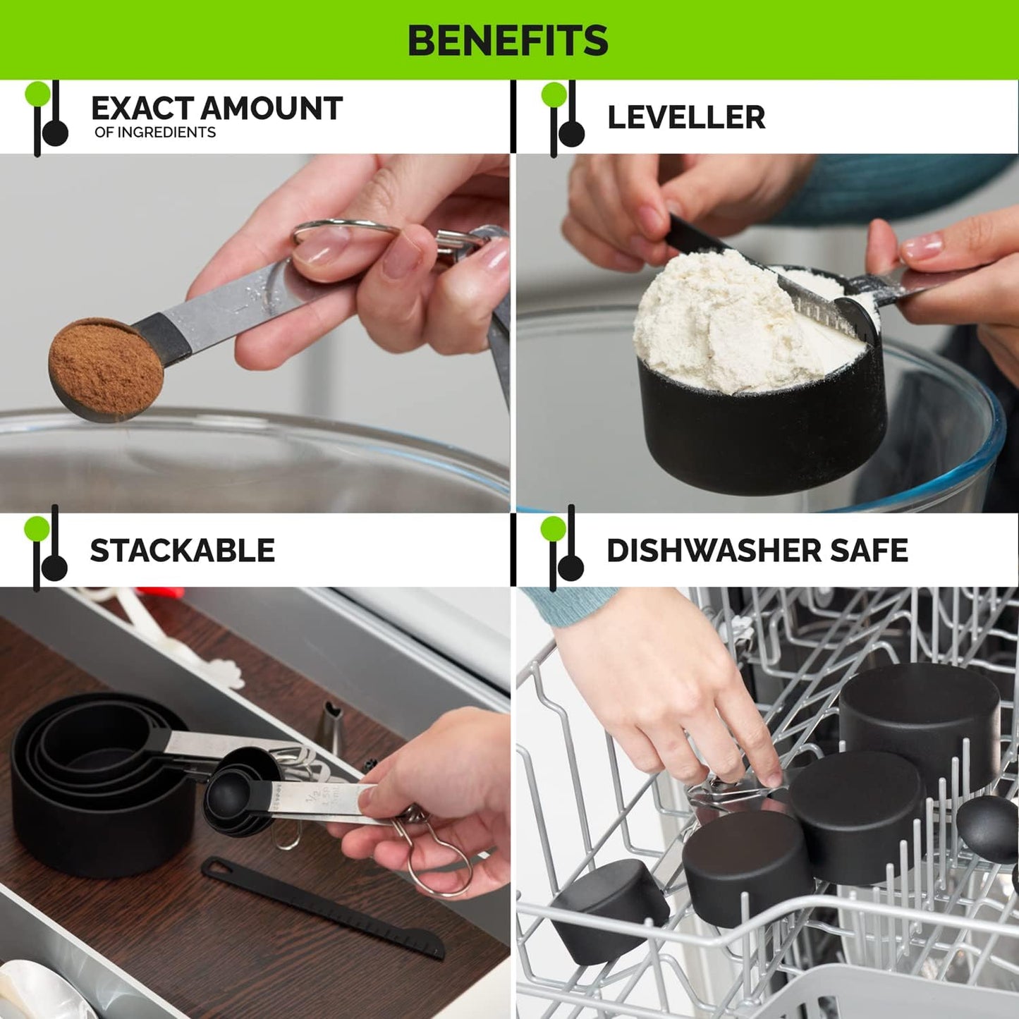 - KETPOT 9 Pcs Measuring Cups and Spoons Set | 4 Measuring Cups / 4 Measuring Spoons & 1 Leveler -