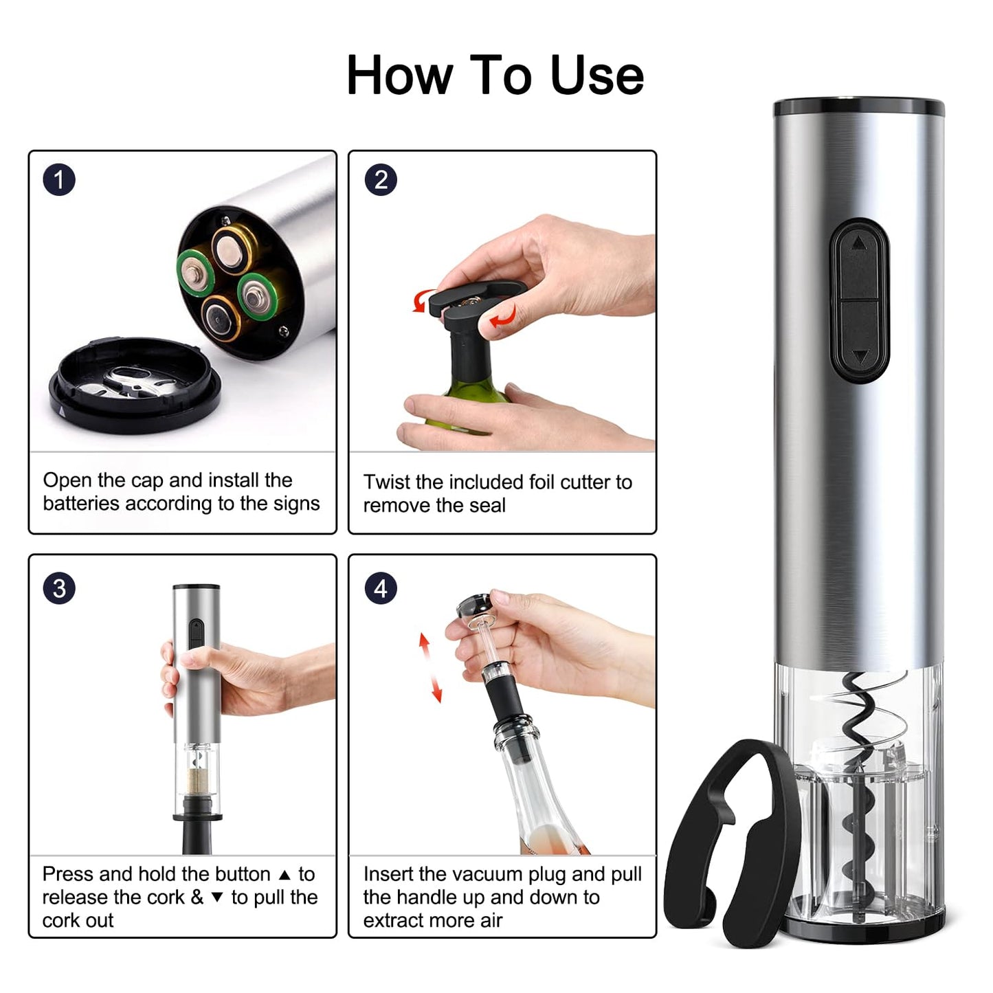 - ELMWAY Electric Wine Opener Set |Wine Bottle Corkscrew Opener with Foil Cutter -