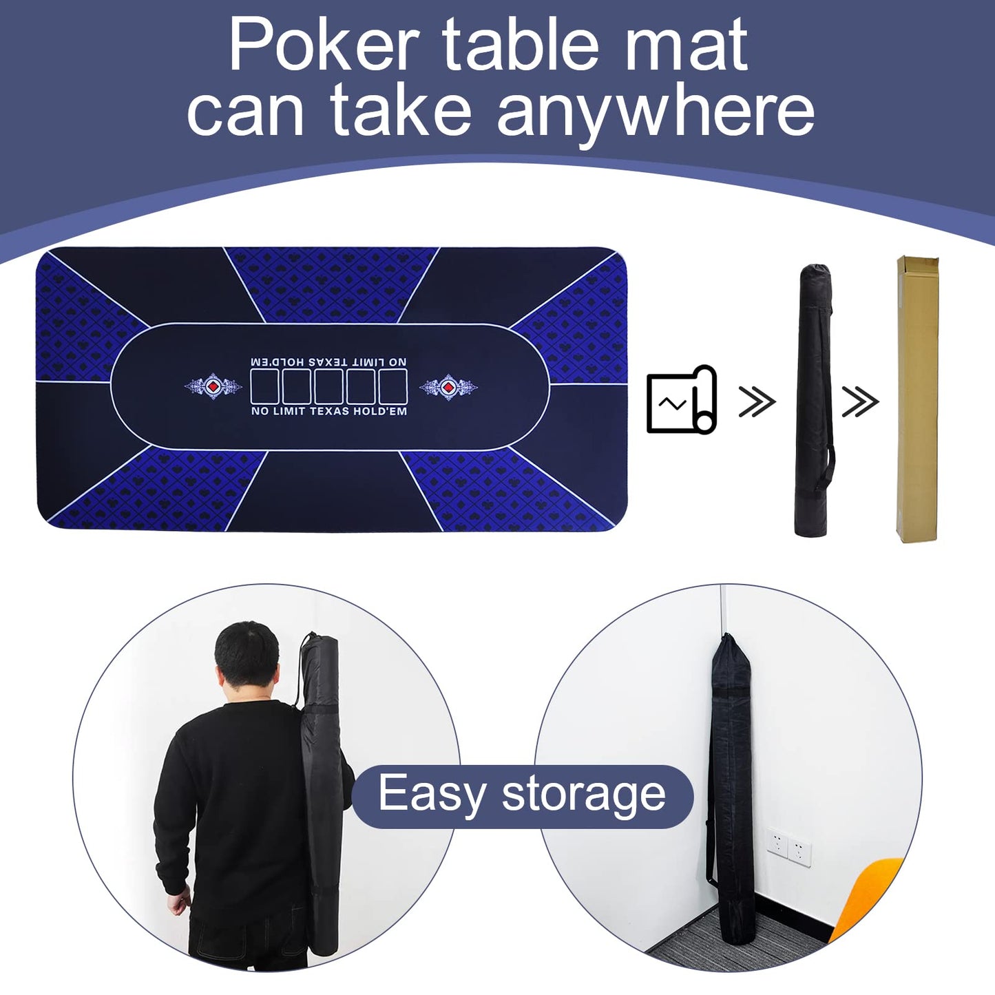 - FURUISEN Upgraded Waterproof Poker Mat 180 x 90 cm | 8 Player Portable Rubber Texas Hold'em Poker Table -