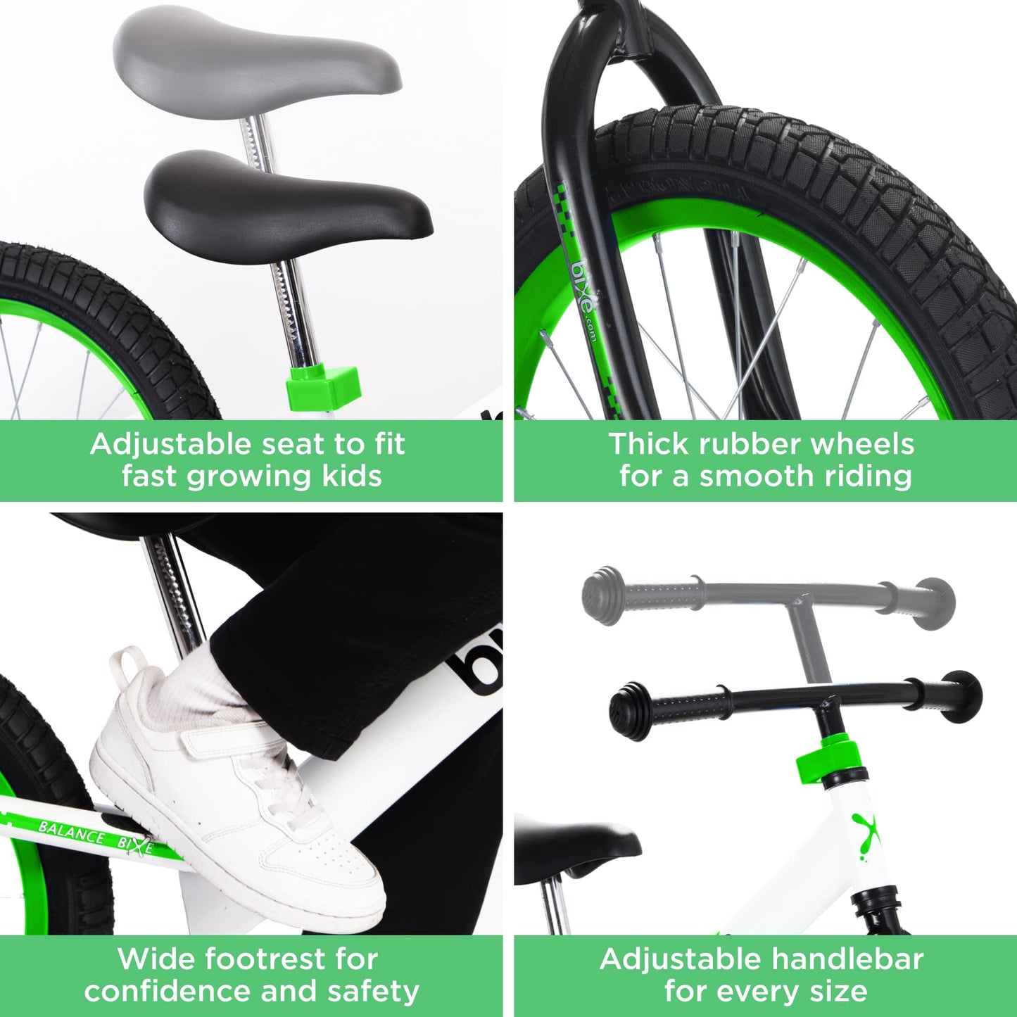 Bixe Aluminum Balance Bike for 5-9 Year Old Toddlers - 16 inch or 40.6 cm Wheels - No Pedal Kids' Training Bikes - Lightweight Bicycle for 5+ Boy or Girl - Green