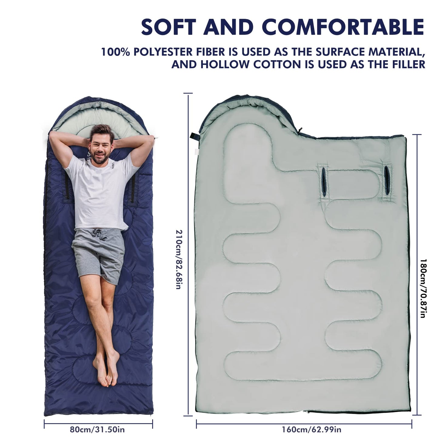 Camping Sleeping Bag - 3 Season Warm & Cool Weather - Lightweight Waterproof Sleeping Bag with Zippered Holes for Adults & Kids - Camping,Traveling, Music Festival and Outdoors (blue)