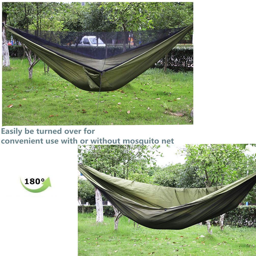 Camping Hammock with Rain Fly Tarp Mosquito Net Heavy Duty Tree Straps Portable Single Double Parachute Hammock Tent Waterproof Rainfly Set for Garden Beach Travel Backpacking outside Activities