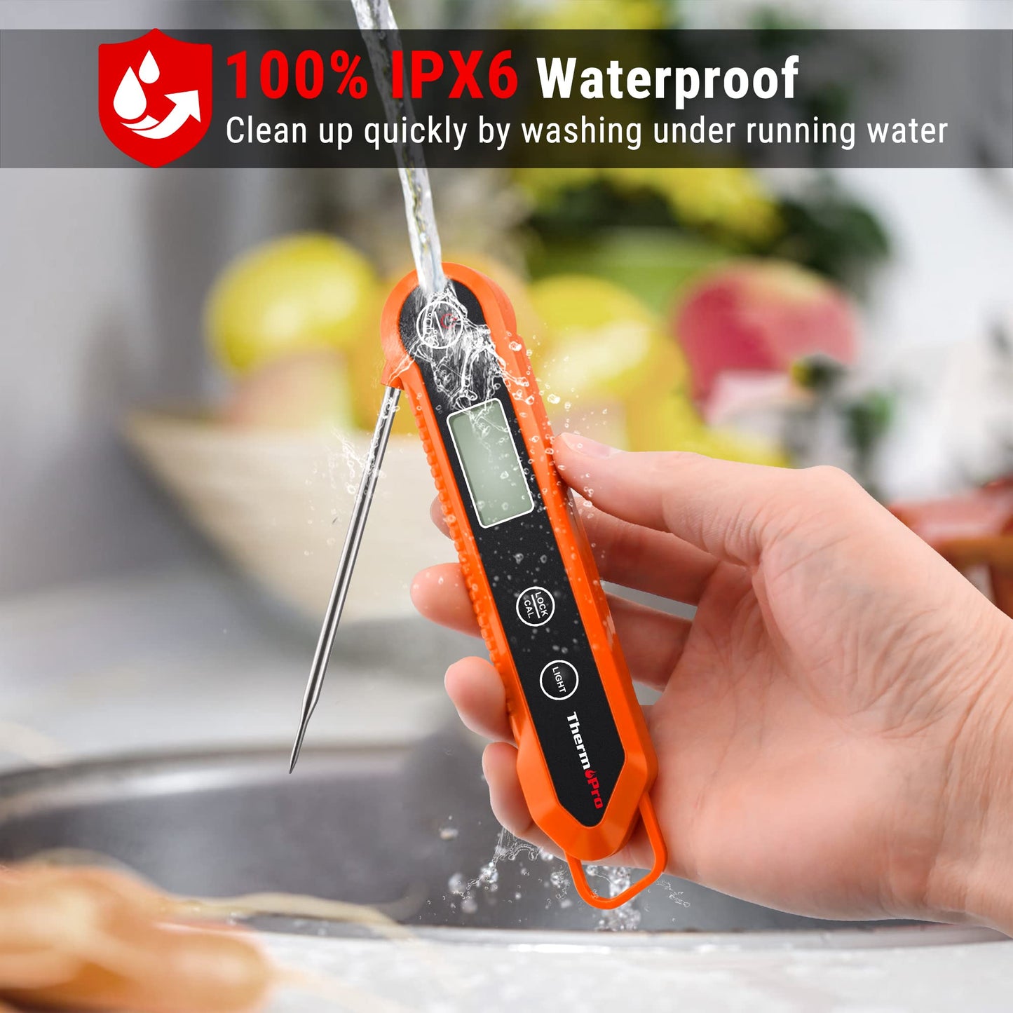 - ThermoPro TP03H Meat Thermometers | Foldable Food Temperature Probe | IPX6 Waterproof Food Thermometer -