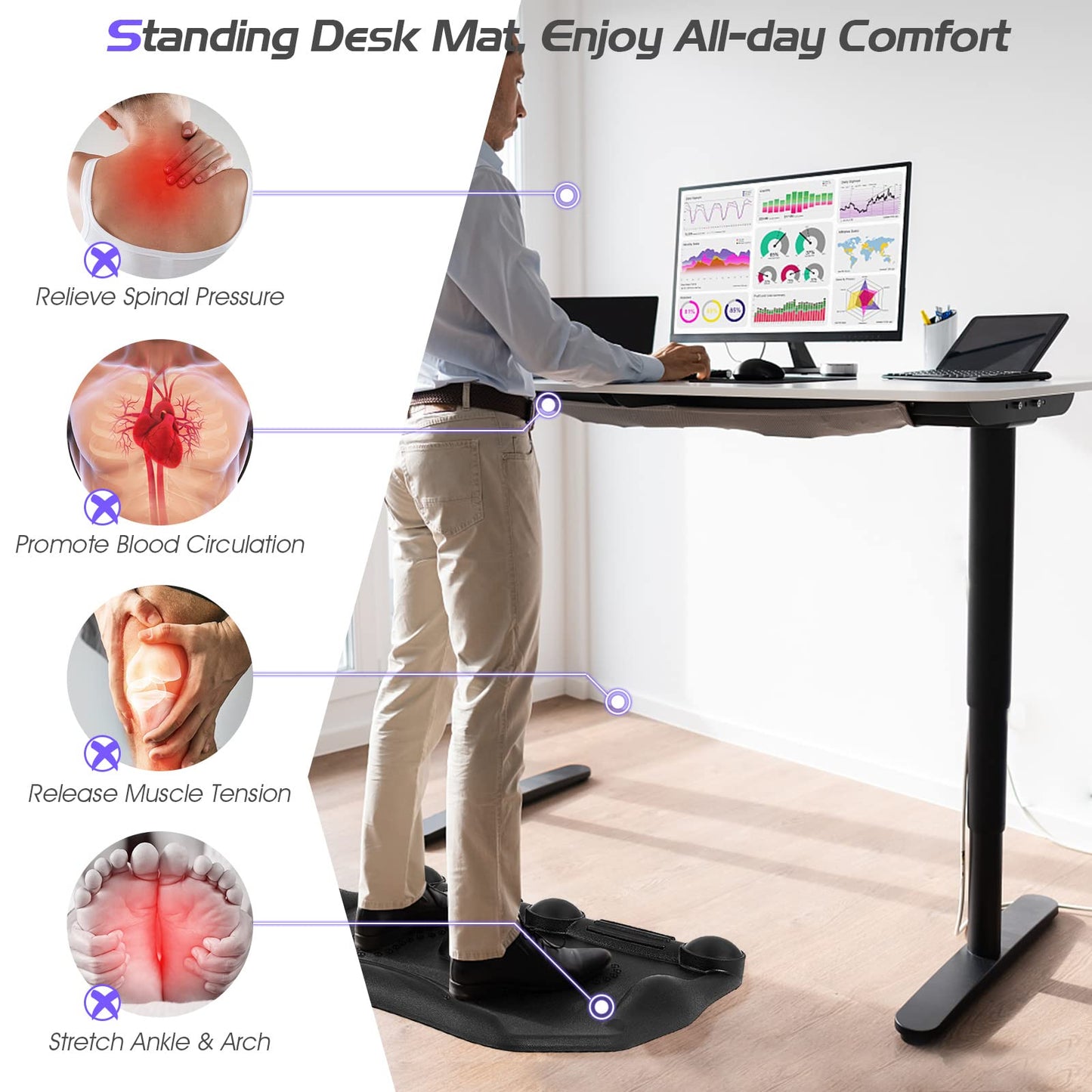 - RELAX4LIFE Anti Fatigue Mat | Standing Desk Mat with Rolling Massage Ball & Points -