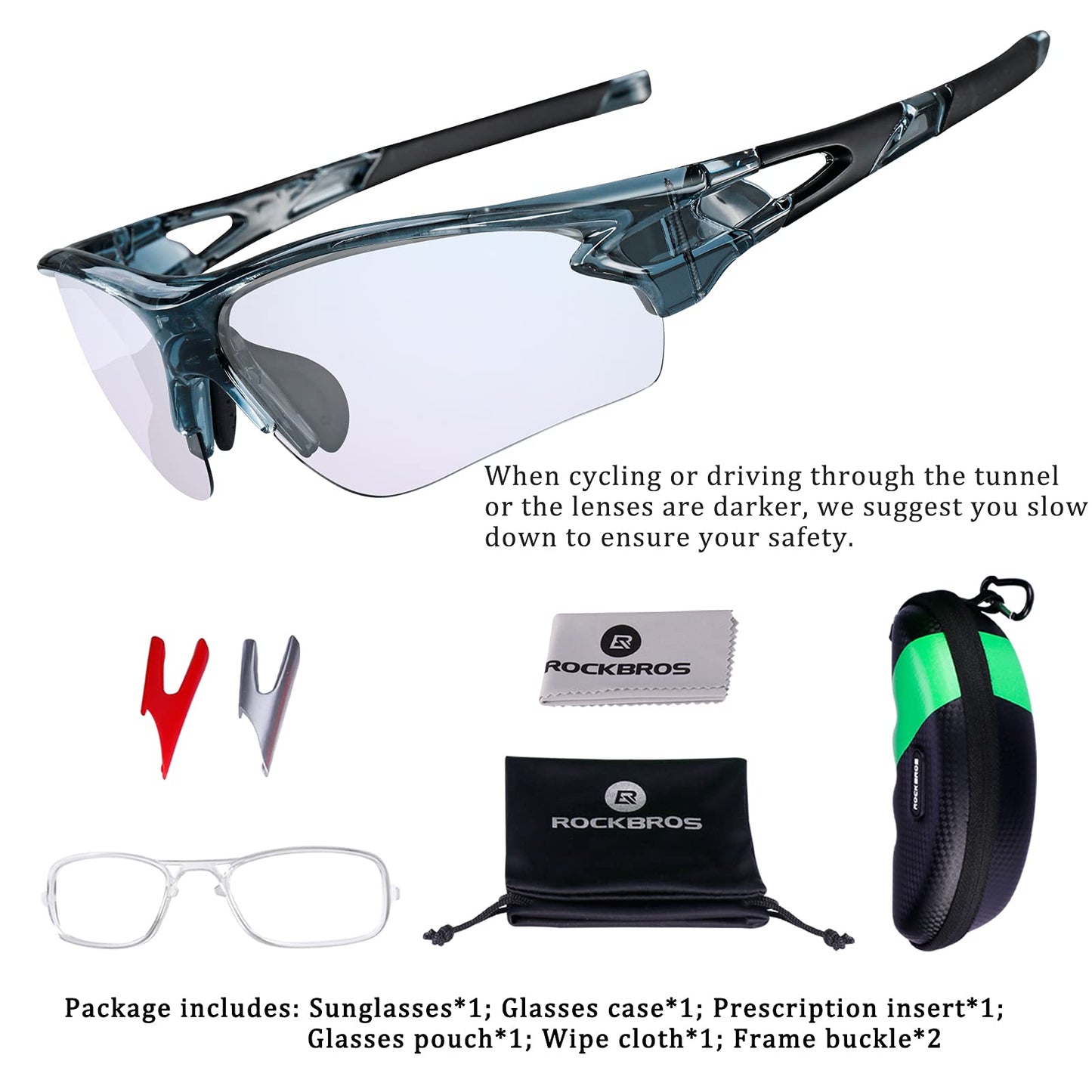 - ROCKBROS Photochromic Cycling Glasses|  3 in 1 Intelligence Lenses -