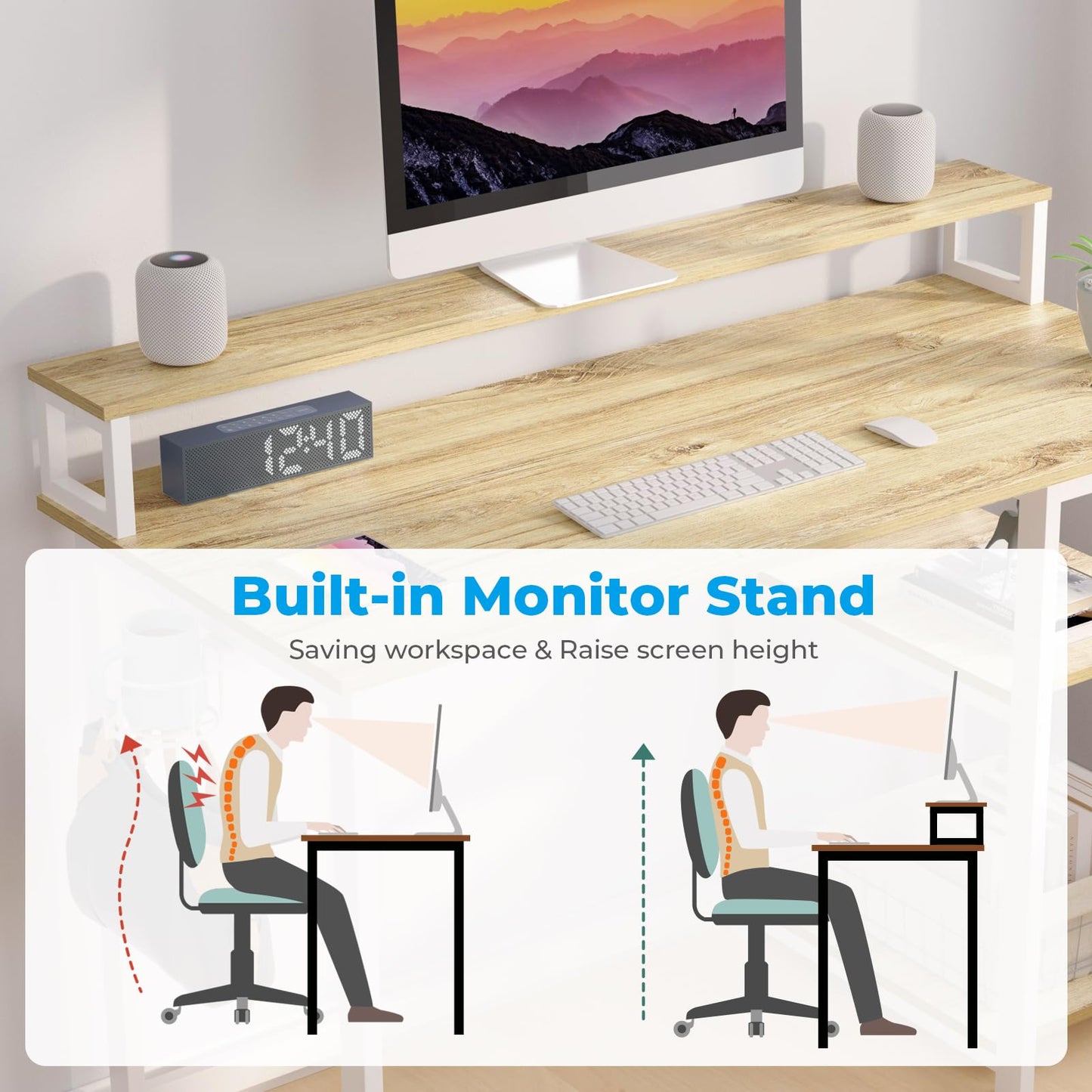 - GreenForest Computer Desk With Full Monitor Stand | 100cm Home Office Desk -