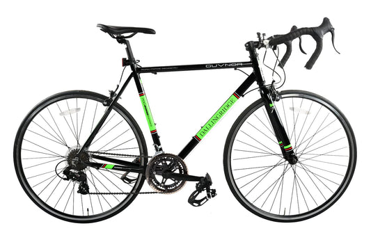 Dallingridge Guvnor Adults Road Bike, Alloy Frame, 700c Wheel, 14 Speed - Gloss Black/Acid Green (56cm)