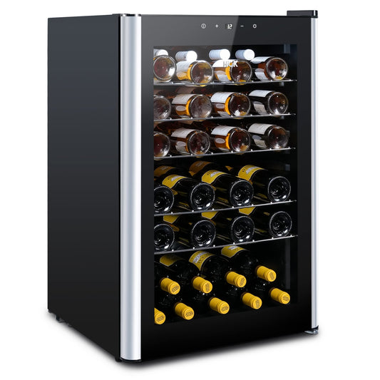 - HCK 115L Wine Cooler with Glass Door 48 Bottles | Freestanding Undercounter Fridge | Quiet Wine Fridges Beer Drinks Cabinet | 4-22°C Temperature Control with Digital Touch Screen -