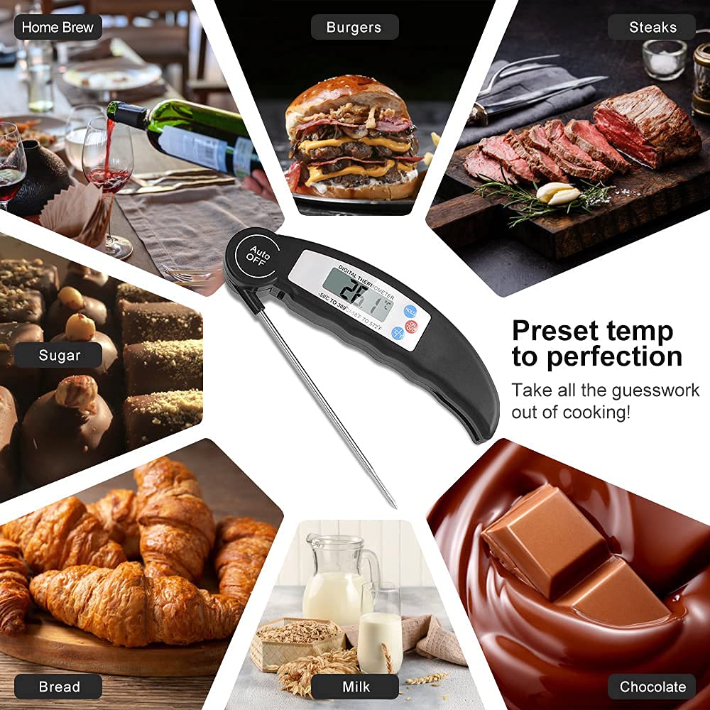 - flintronic Food Thermometer | Digital Instant Read Meat High Accuracy Foldable Long Probe Food Cooking Thermometer with °F/°C, Auto On/Off Cooking Thermometer -