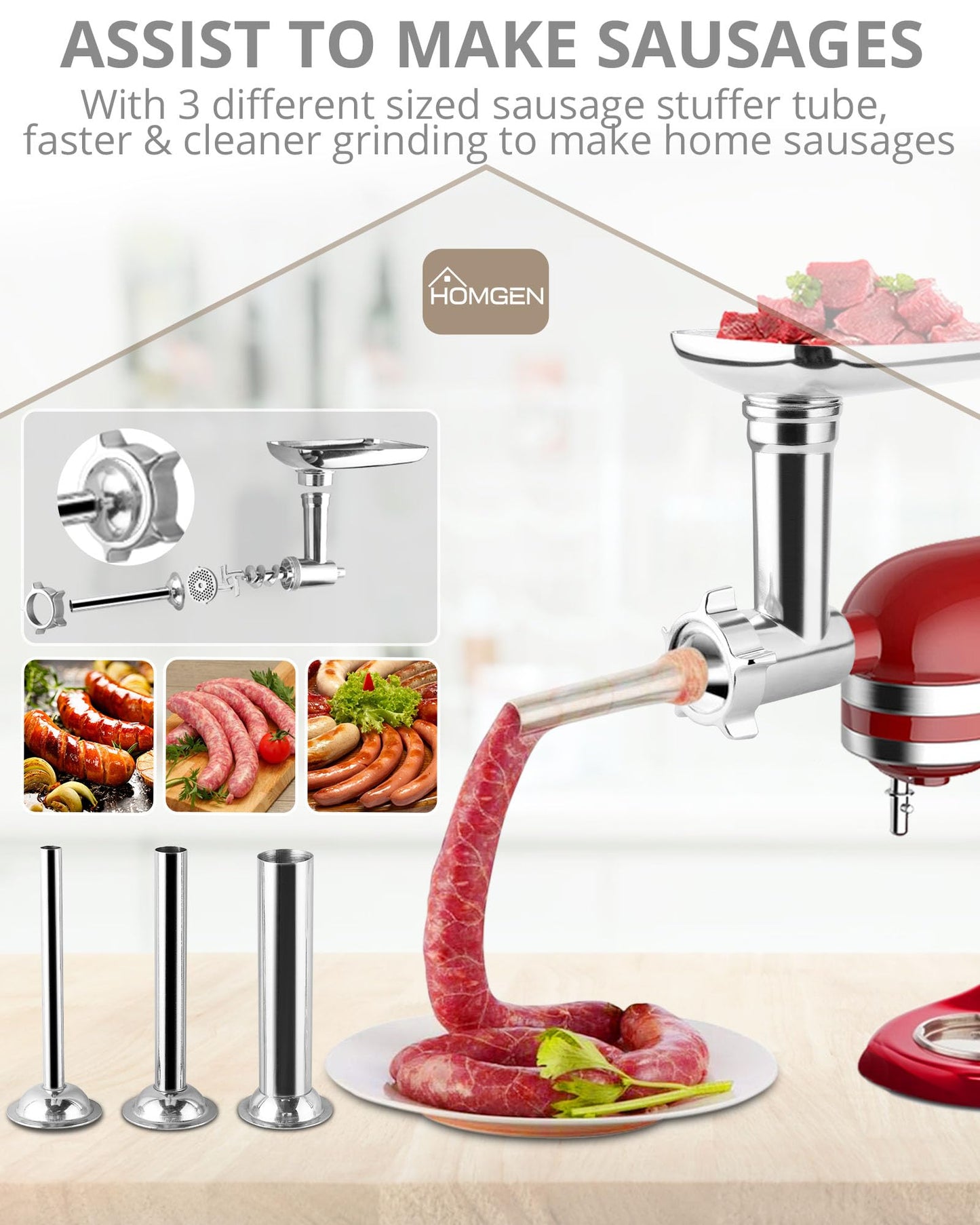 - HOMGEN Meat Grinder Attachment For All Kitchenaid Stand Mixers -