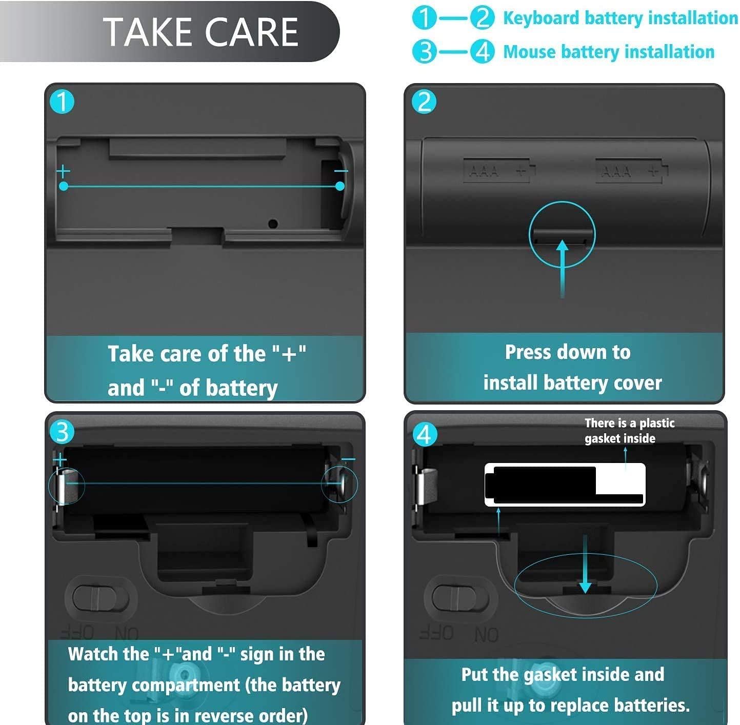 - Wireless Keyboard and Mouse Set, 2.4G Wireless Keyboard Mouse with USB Receive