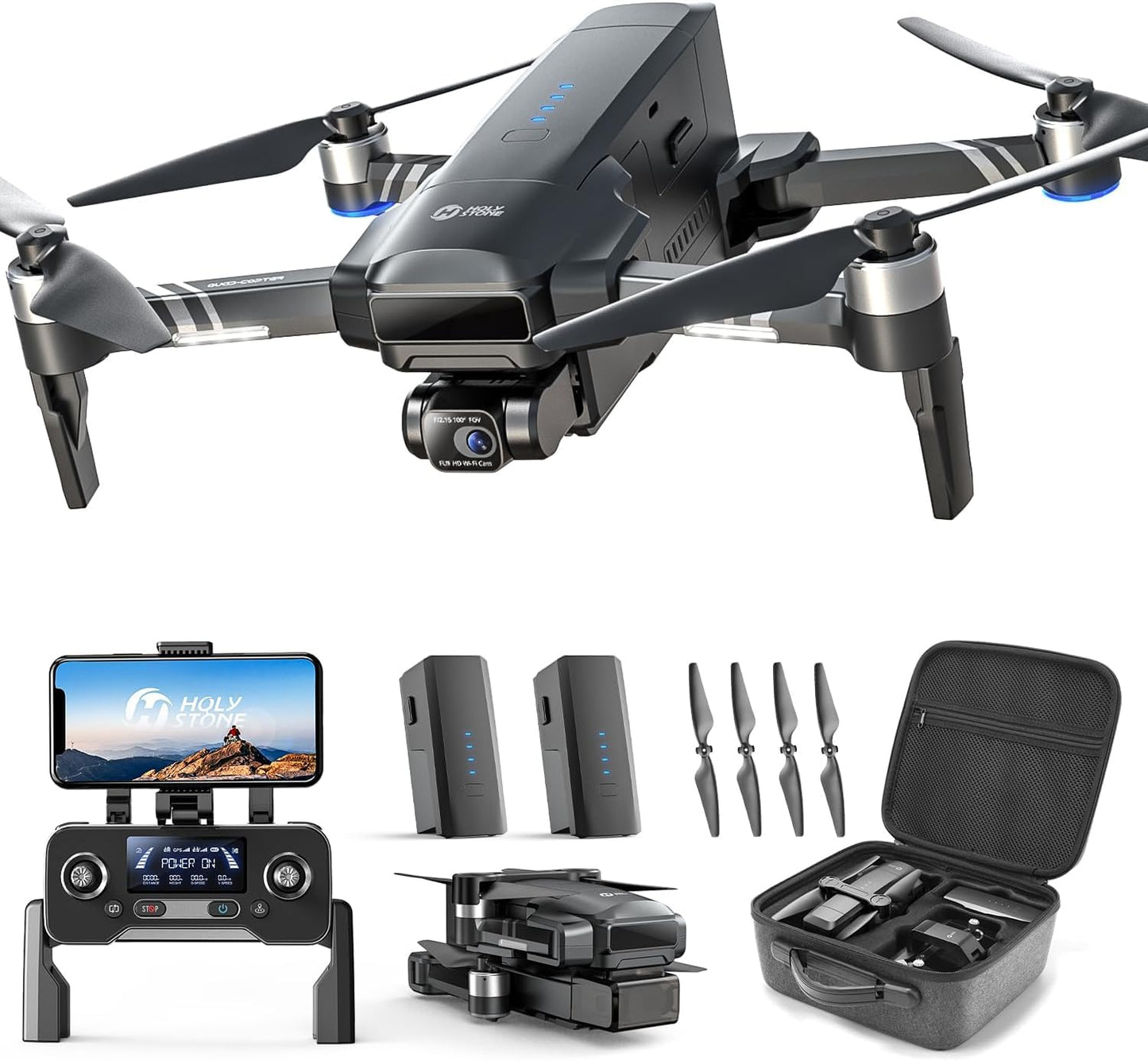 - Holy Stone HS600 2-Axis Gimbal Drones | 4K EIS Camera | 2 Batteries 56-Min Flight Time -