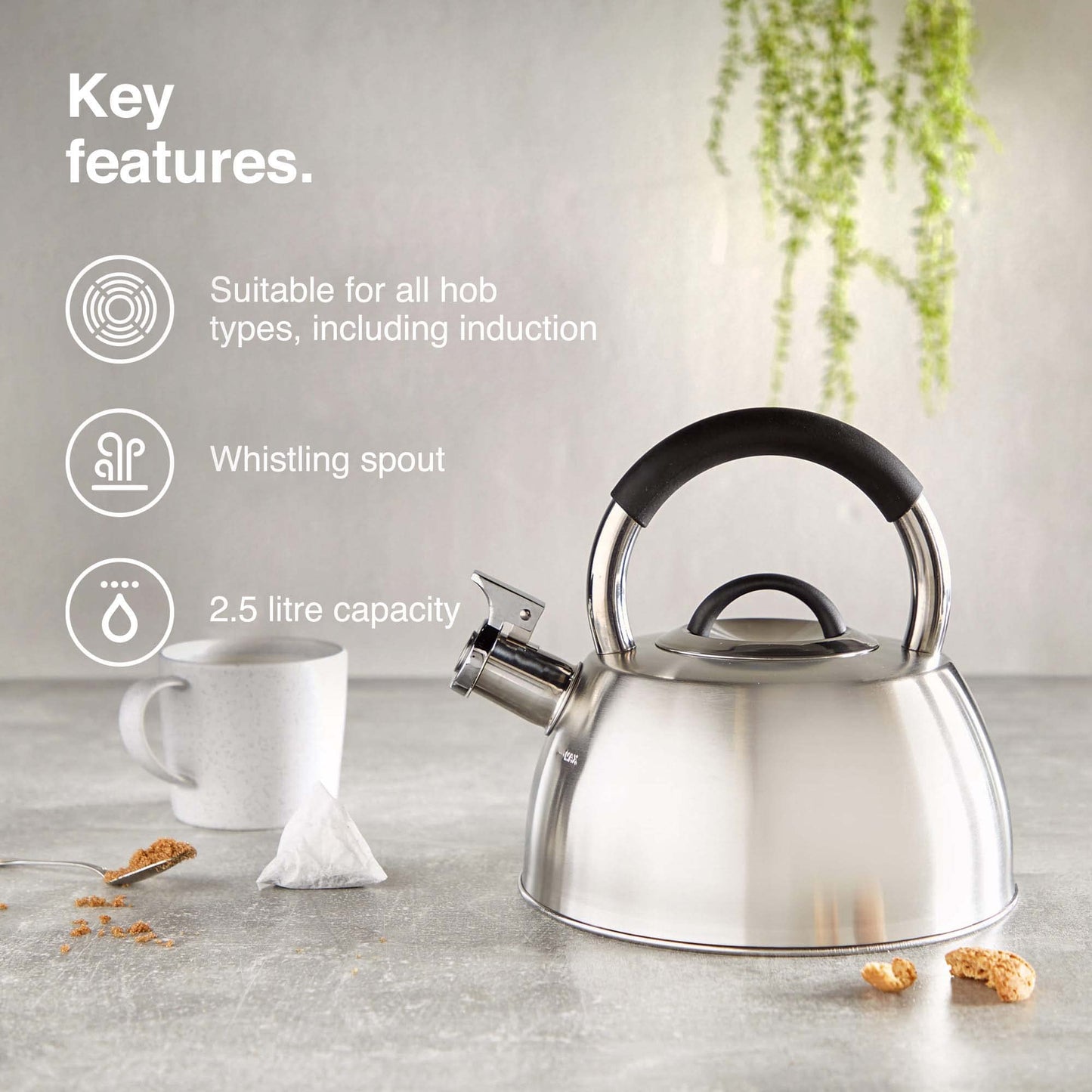 - VonShef Stove Top Kettle, Stainless Steel Whistling Kettle