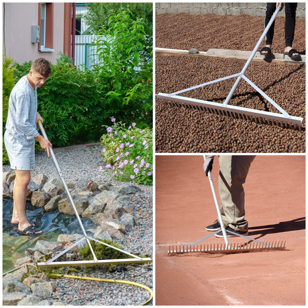 Byhagern Landscape Rake 36'', Aluminum Rake with Lightweight 69'' Handle, Landscaping Rake Tool for Lawn Care, Lake and Beach