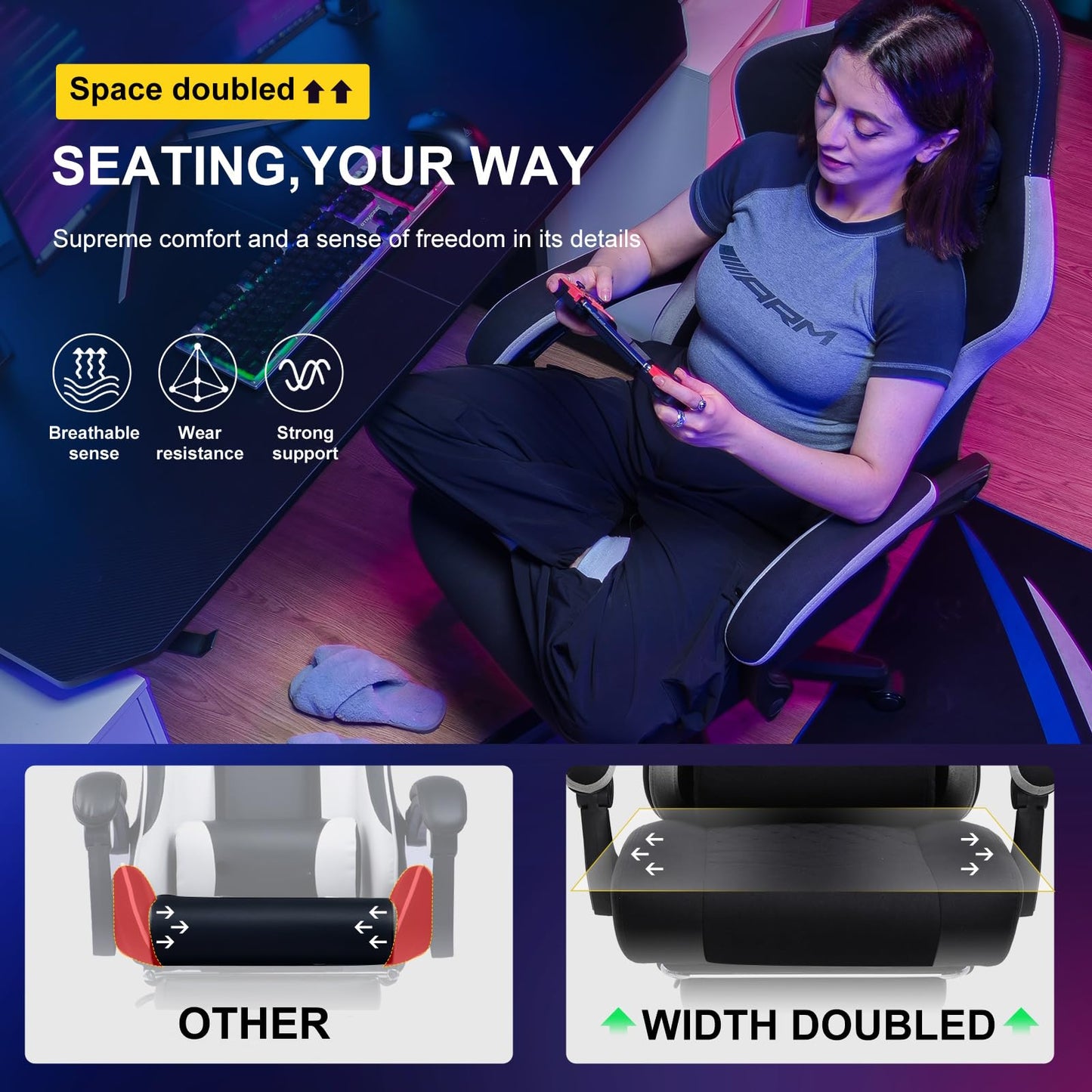 - GTPLAYER Fabric Gaming Chair | Computer Desk Chair | Lumbar Support Heavy Duty -