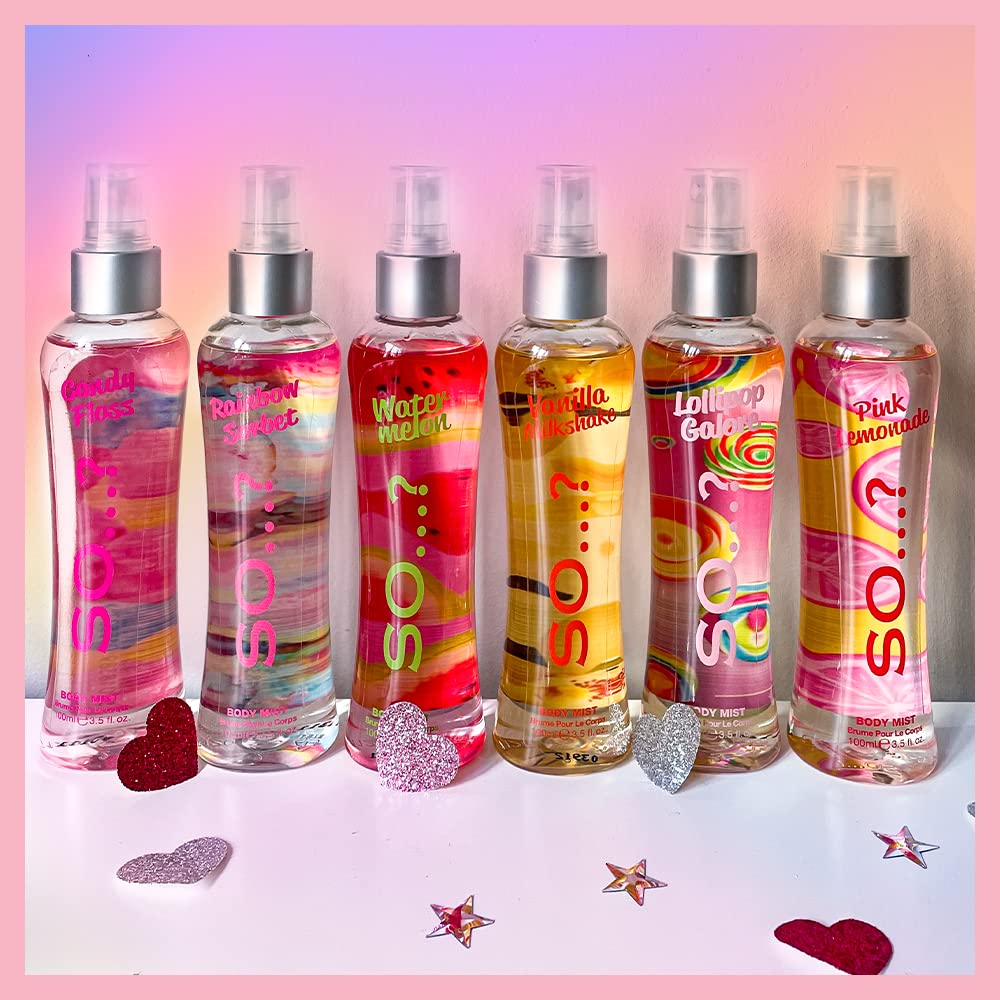 Body Mist by So…? Luscious Trio Womens Body Mist Gift Set with Pink Grapefruit, Vanilla and Candy Floss Body Mist Mixed Fragrance Spray Gift Set 3 x 100ml