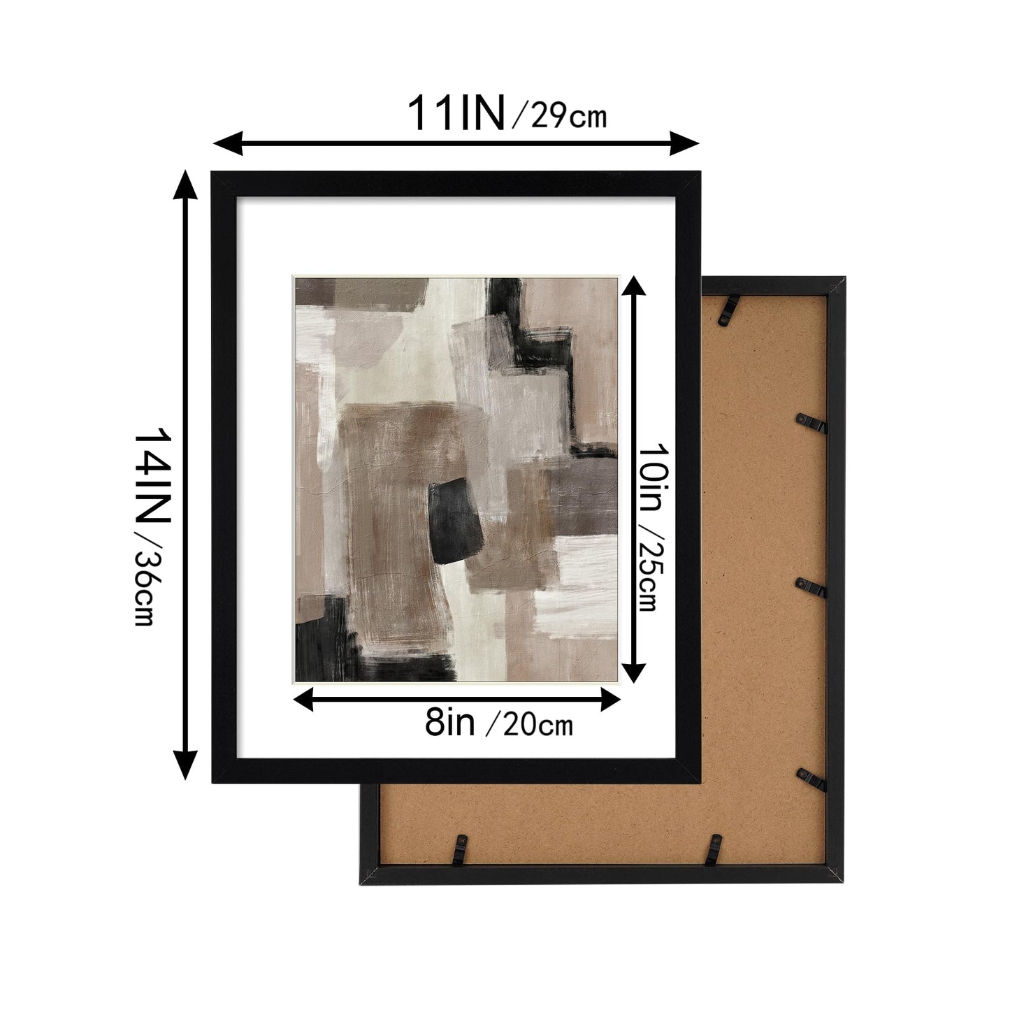 ArtbyHannah Framed Abstract Wall Art 3 Pack 11x14 IN with Brown Black Tan Blocks Prints for Wall Decor with Black Frames 29x36 cm, Extra Art Prints of Botanical Included