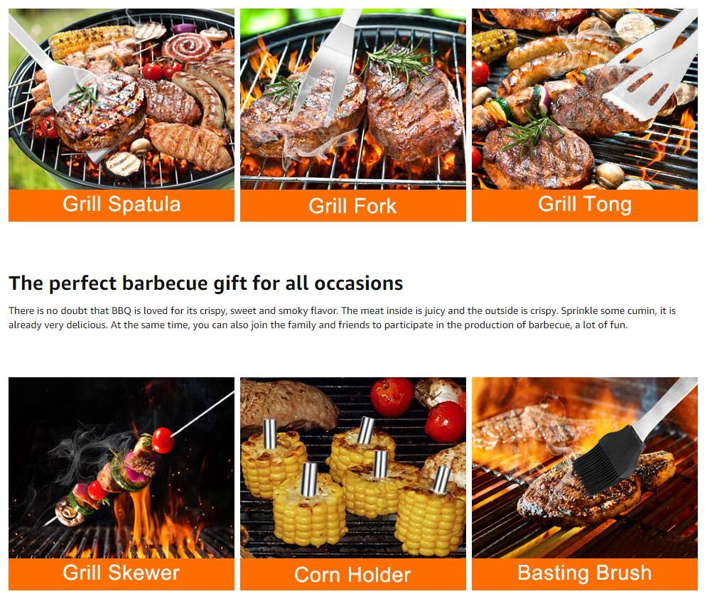 Coocnh 20pc Heavy Duty BBQ Grill Tool Set in Case - The Very Best Grill Gift on Birthday Wedding - Professional BBQ Accessories Set for Outdoor Cooking Camping Grilling Smoking
