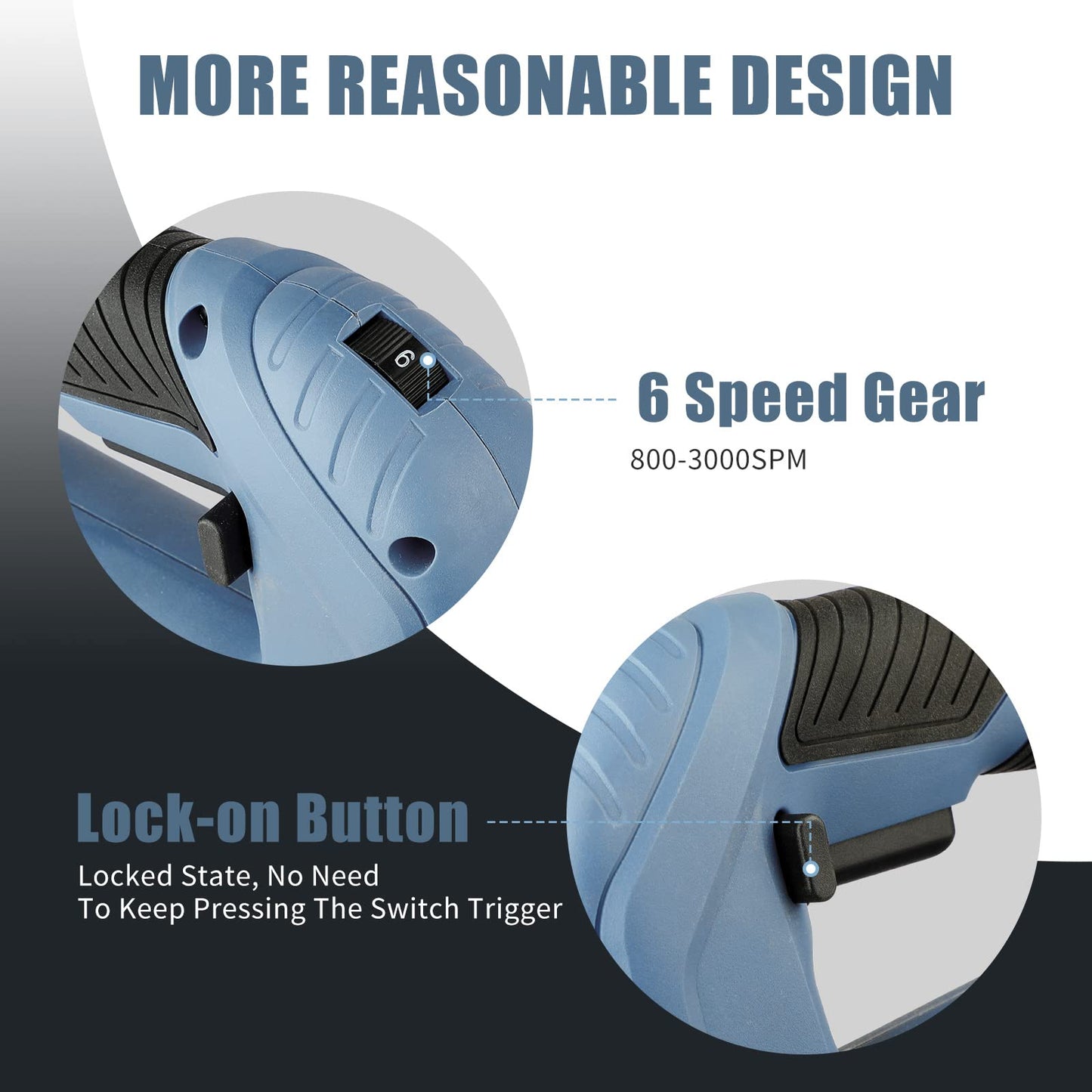 C P CHANTPOWER Jigsaw Tool, 600W 800-3000 SPM Jig Saw with 6 Variable Speed, 4 Orbital Sets, 6 T-Shank Saw Blades, Scale Ruler, ±45°Bevel Cutting Angle