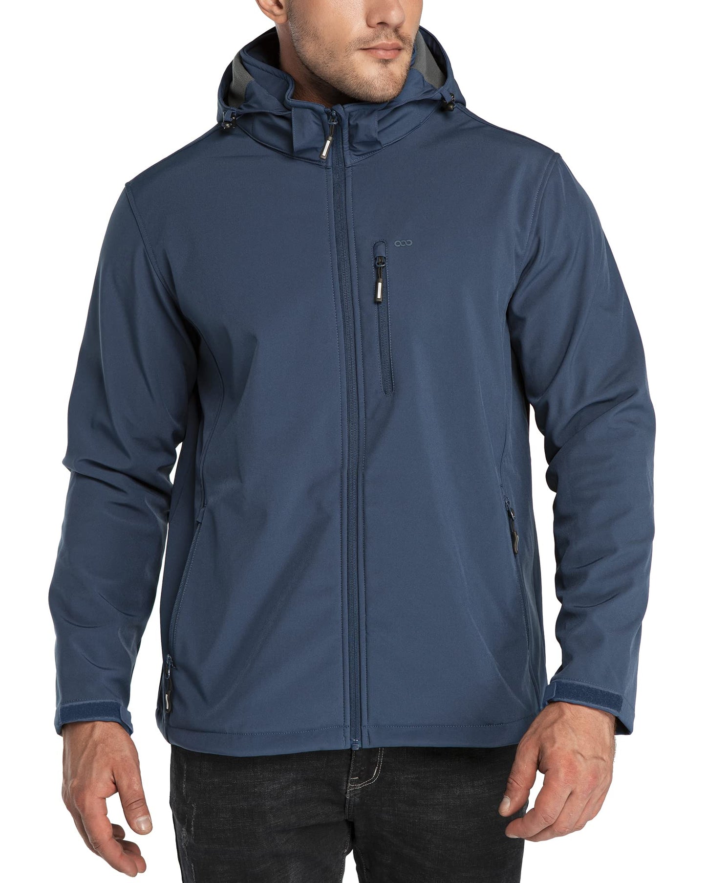 33,000ft Men's Waterproof Jackets Fleece Lining Softshell Jacket - Multi Pockets Outdoor Windproof Coat With Detachable Hood Navy blue S