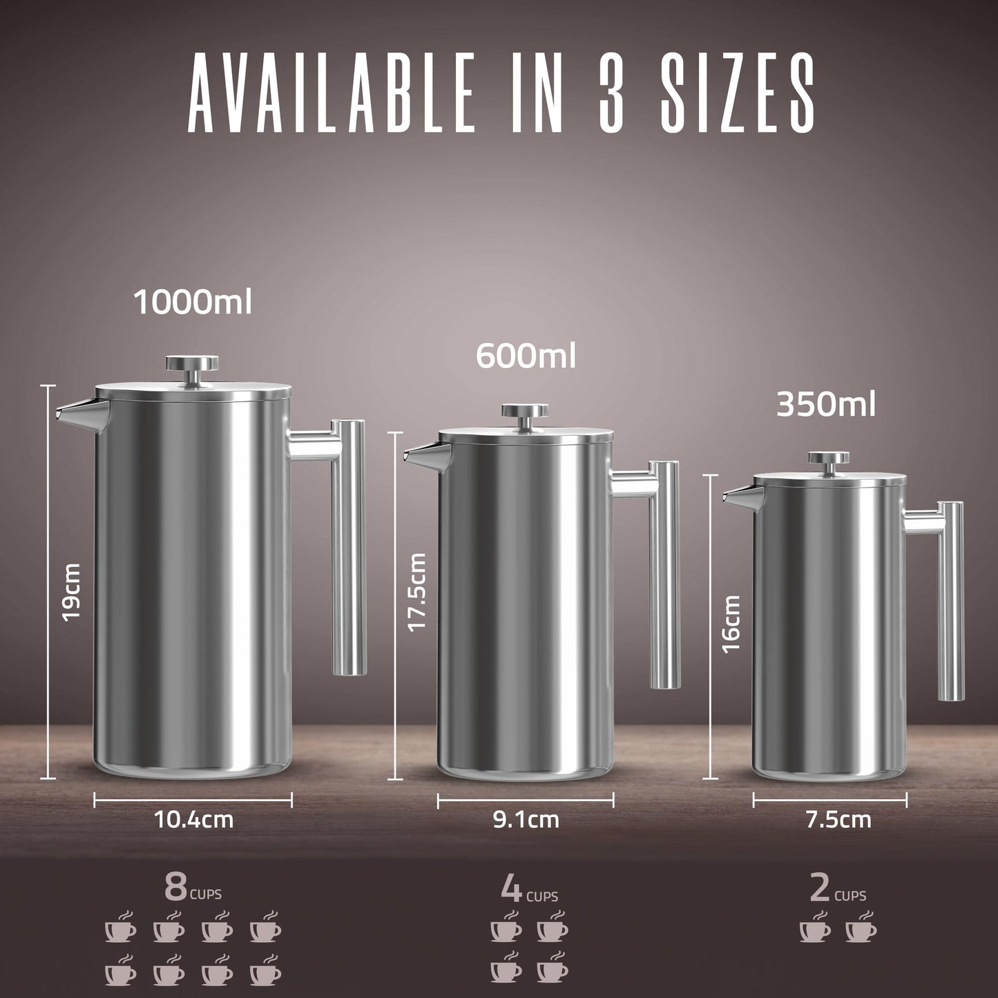 - KICHLY Cafetiere 8 Cup Stainless Steel French Press Coffee Maker | Coffee Press with 3 Level Filtration System -