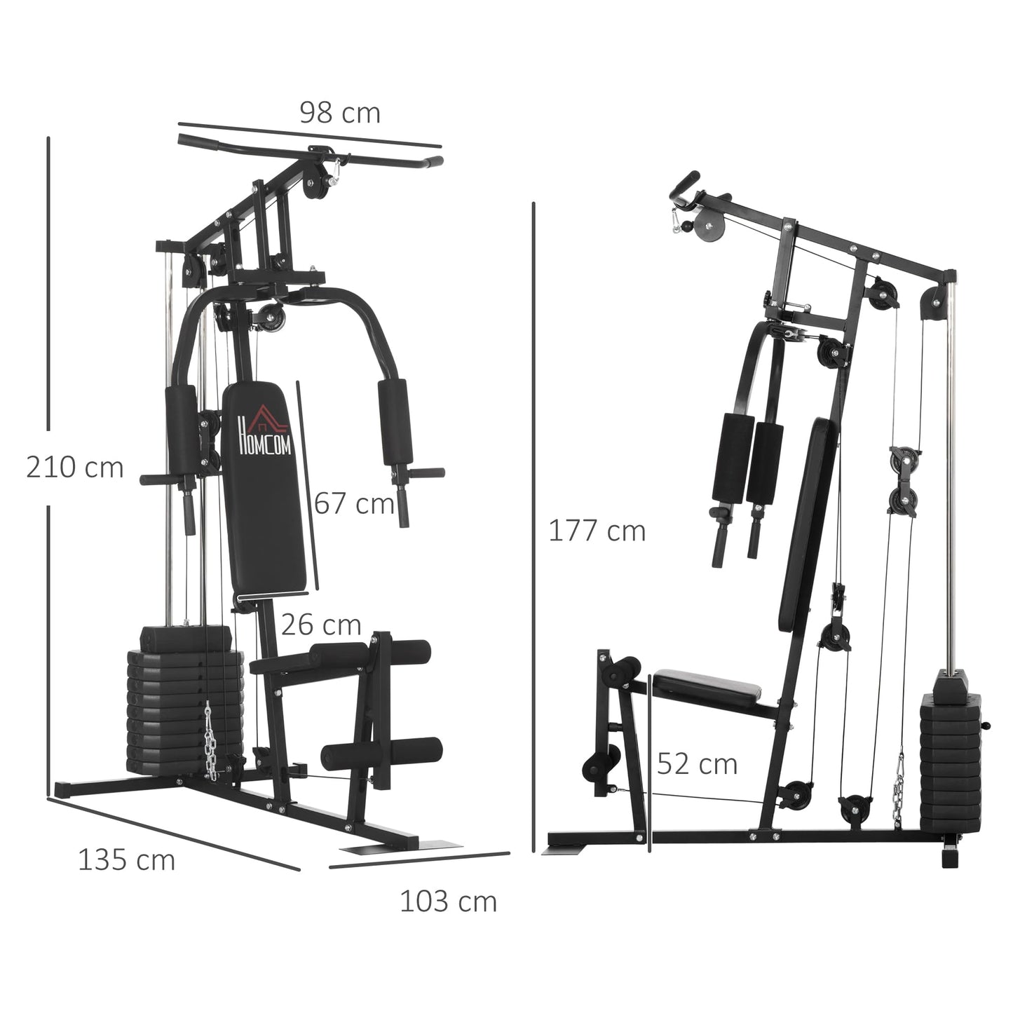 - HOMCOM Multi Gym with Weights | Multifunction Home Gym Machine | 45kg Weight Stack -
