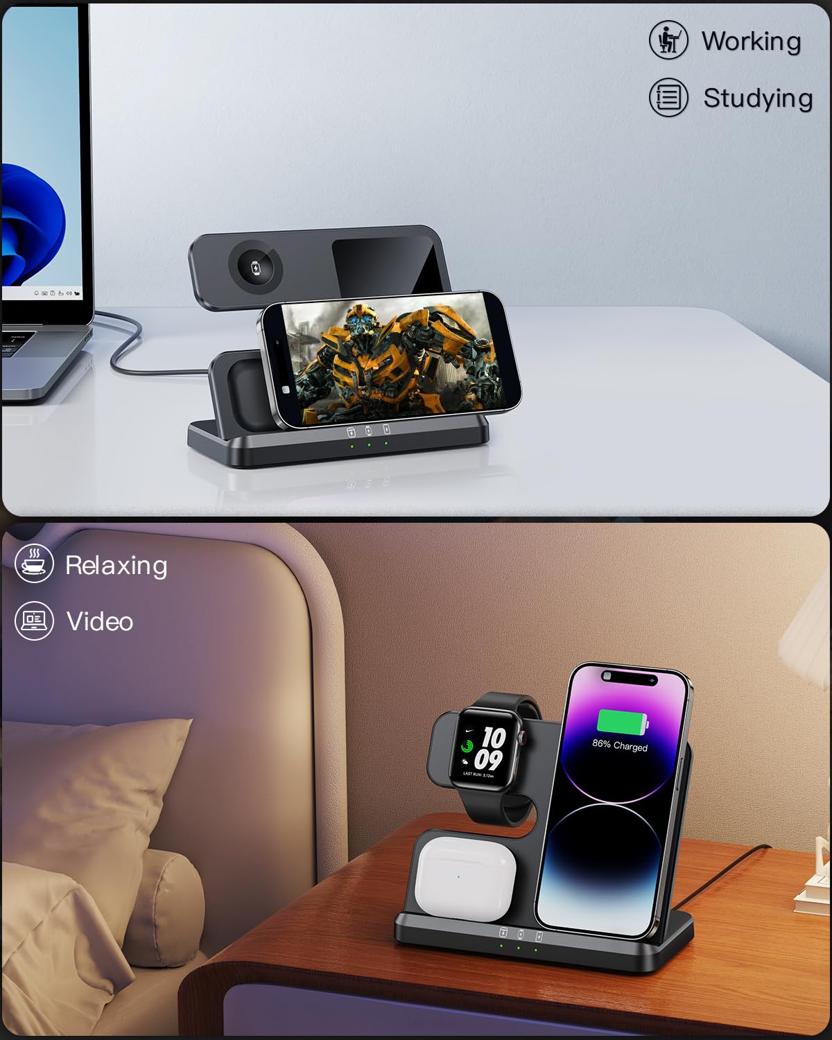 - JARGOU Wireless Charger for iPhone/Apple Watch/AirPods | 3 in 1 Wireless Charging Station -