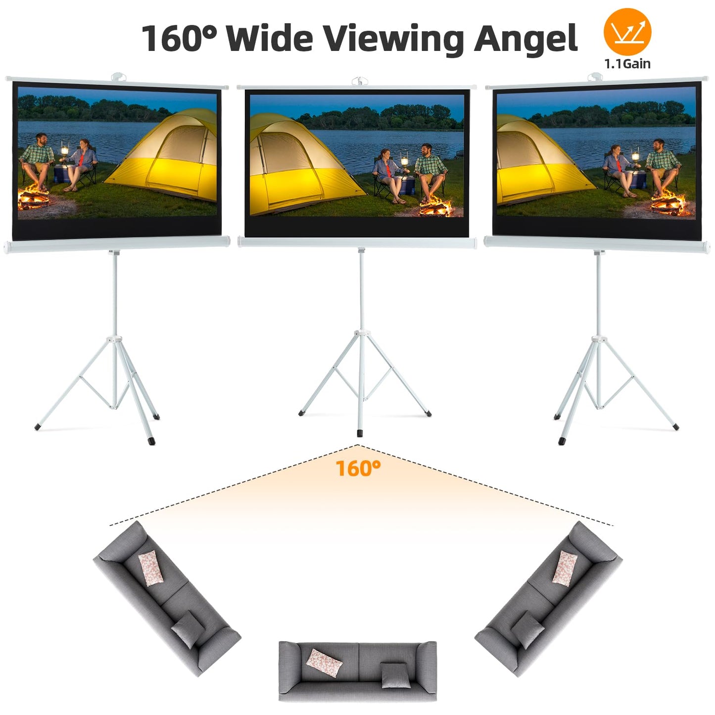 - FIDOOVIVIA Projector Screen and Stand | 16:9 4K HD Projector Screen | Portable Projector Screen 1:1 Format for Home Cinema Theater Presentation Education Outdoor Indoor Public Display | Size:172x89cm -